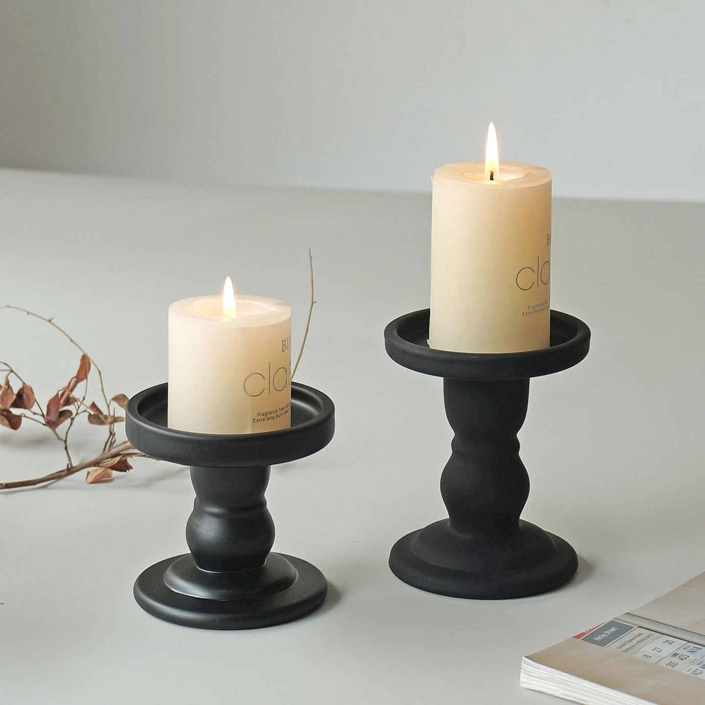 Candlestick Holders Black Candlestick Dining Table Atmosphere Decoration Ornament Candle Holder Candle Holders(Medium)