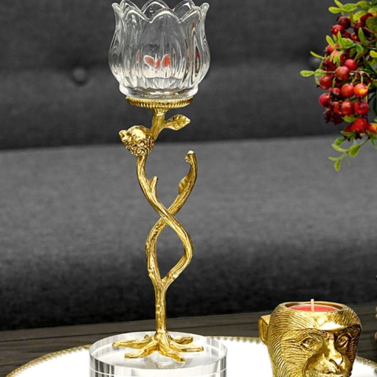 YUHUAWF Candle Holderss Light Luxury Crystal Glass Candlestick Living Room Restaurant Table Creative Decorative Ornaments Candle Holder Decorative Candlestick