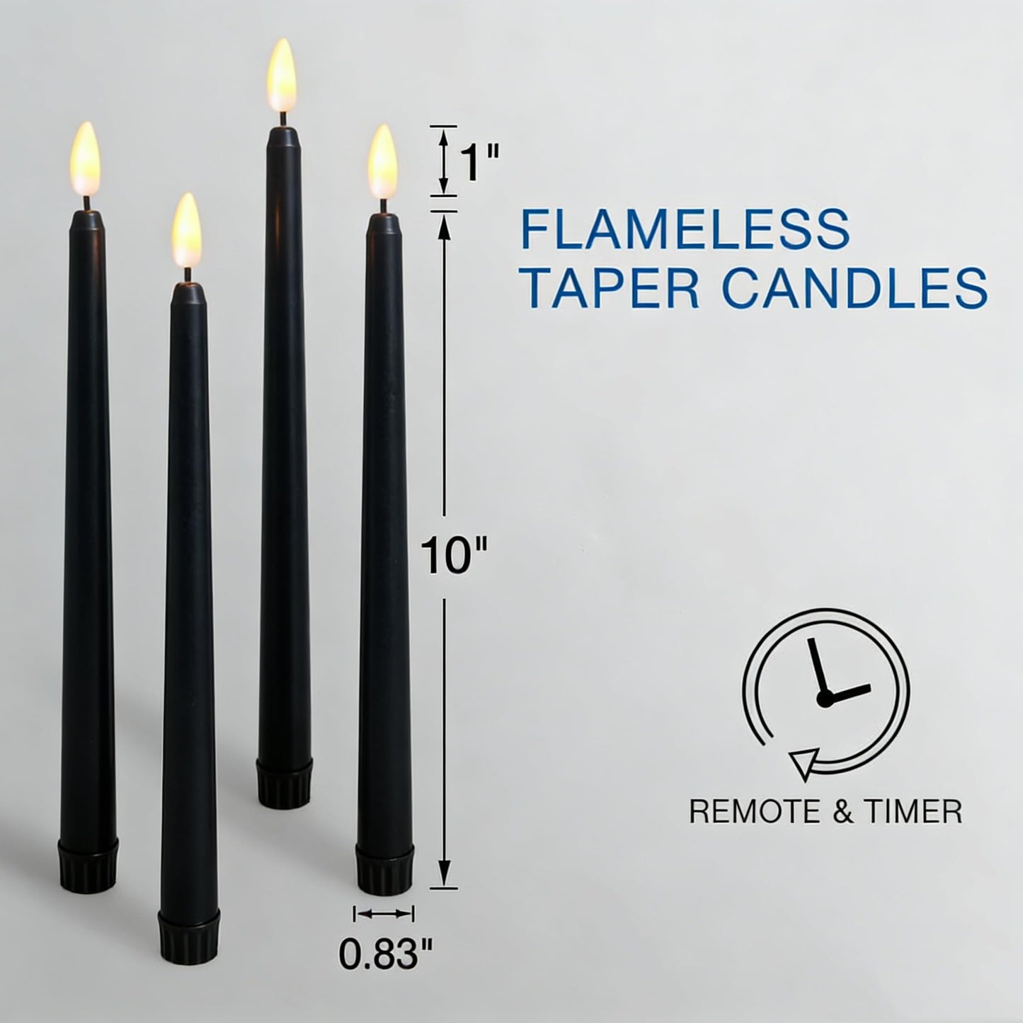 Ni-JASW Black Flameless Taper Candles with Remote, Flickering LED Candlesticks Battery Operated Set of 4