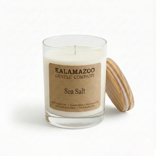 Kalamazoo Candle Company Hand-Poured Soy Wax Candle – 10oz Classic Jar, 60-80 Hour Burn Time – Made in USA, Highly Scented, Phthalate-Free (SEA Salt)