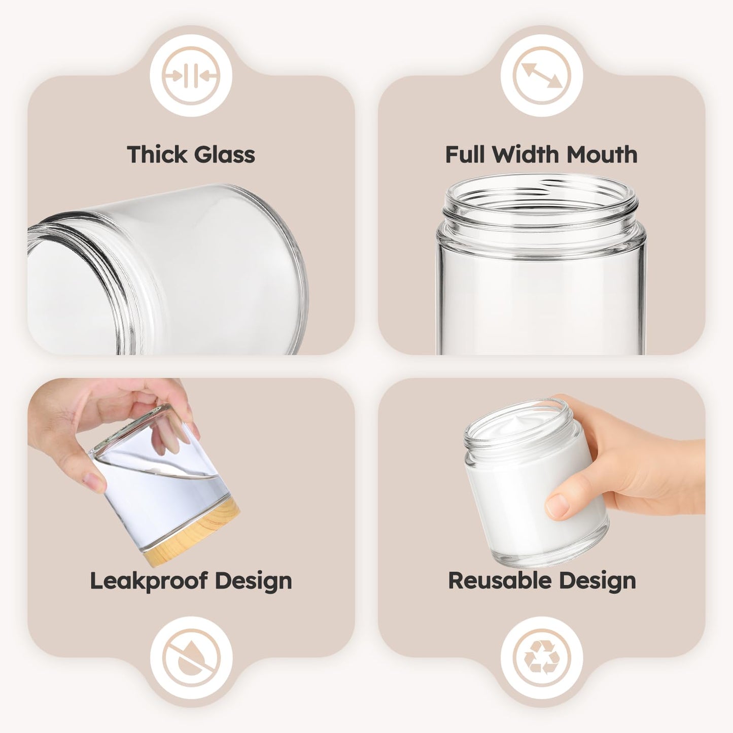 8 oz Glass Jars with Lids, 30 Pack Clear Small Glass Jars with Woodgrain Lids Leakproof Round Airtight Empty Cosmetic Travel Containers for Lotions Powders and Candle Making