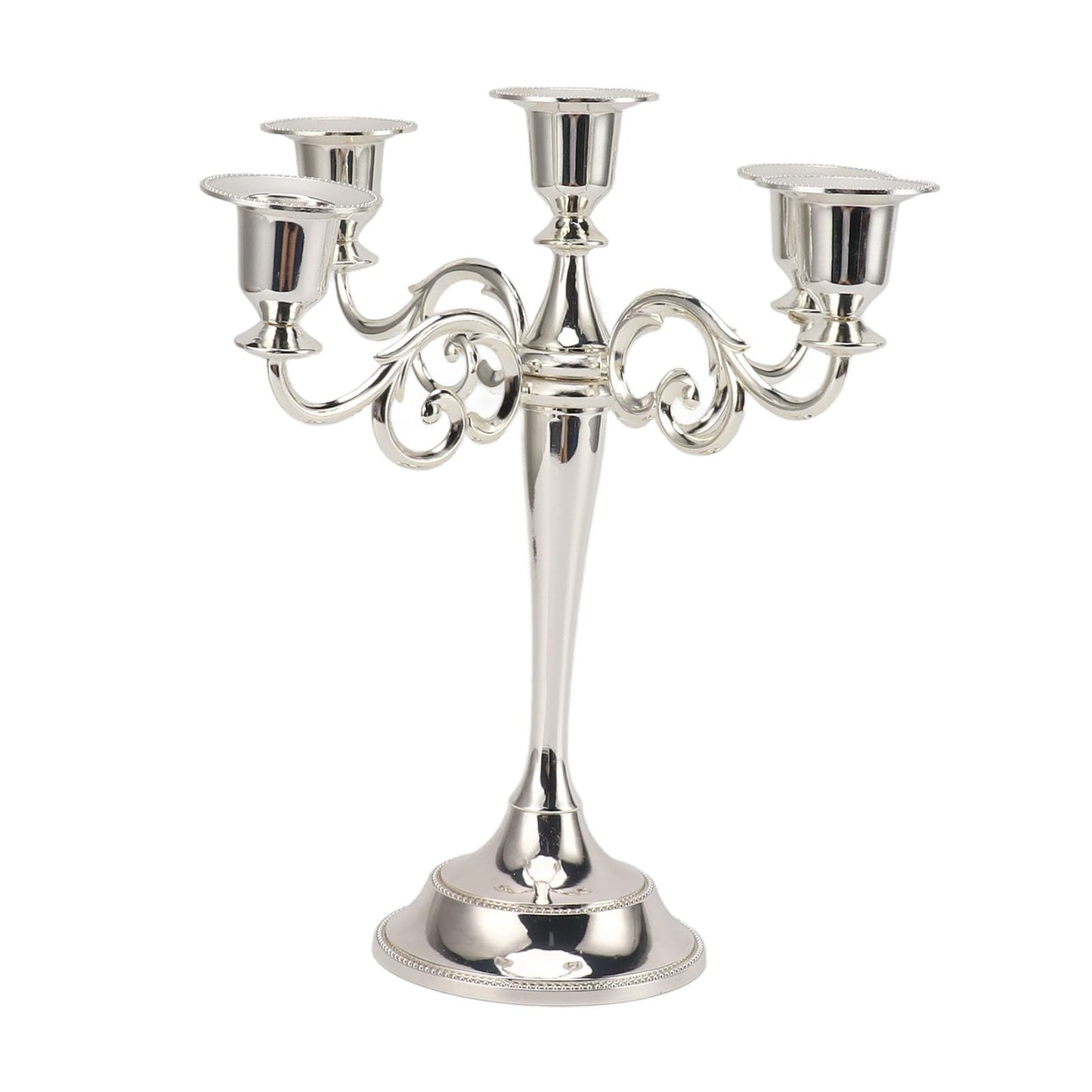 5 Arm Candlestick Holder, Iron Retro Decorative Candle Holder, Golden Metal Centerpiece for Home Church Dining Table, Sturdy Elegant 5 Arm Candle Holder with Fine (Silver)