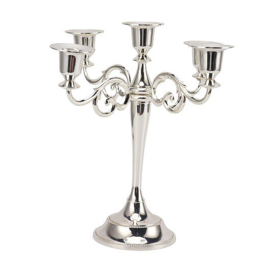 5 Arm Candlestick Holder, Iron Retro Decorative Candle Holder, Golden Metal Centerpiece for Home Church Dining Table, Sturdy Elegant 5 Arm Candle Holder with Fine (Silver)