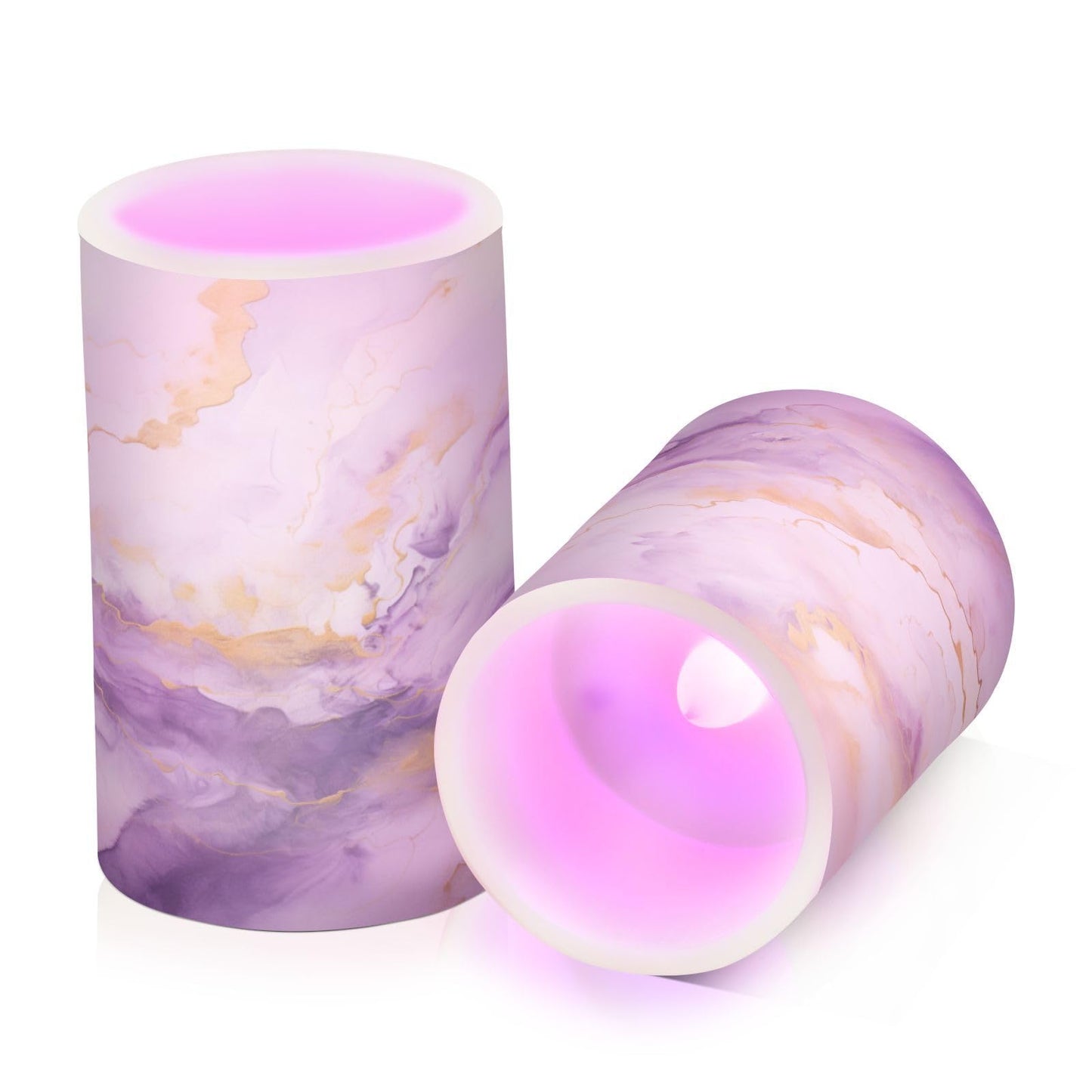 BOENLE Flickering Flameless Candles, Purple Gold Marble LED Candles with Remote Timer, Set of 2 Battery Operated Candle for Valentine Wedding Birthday