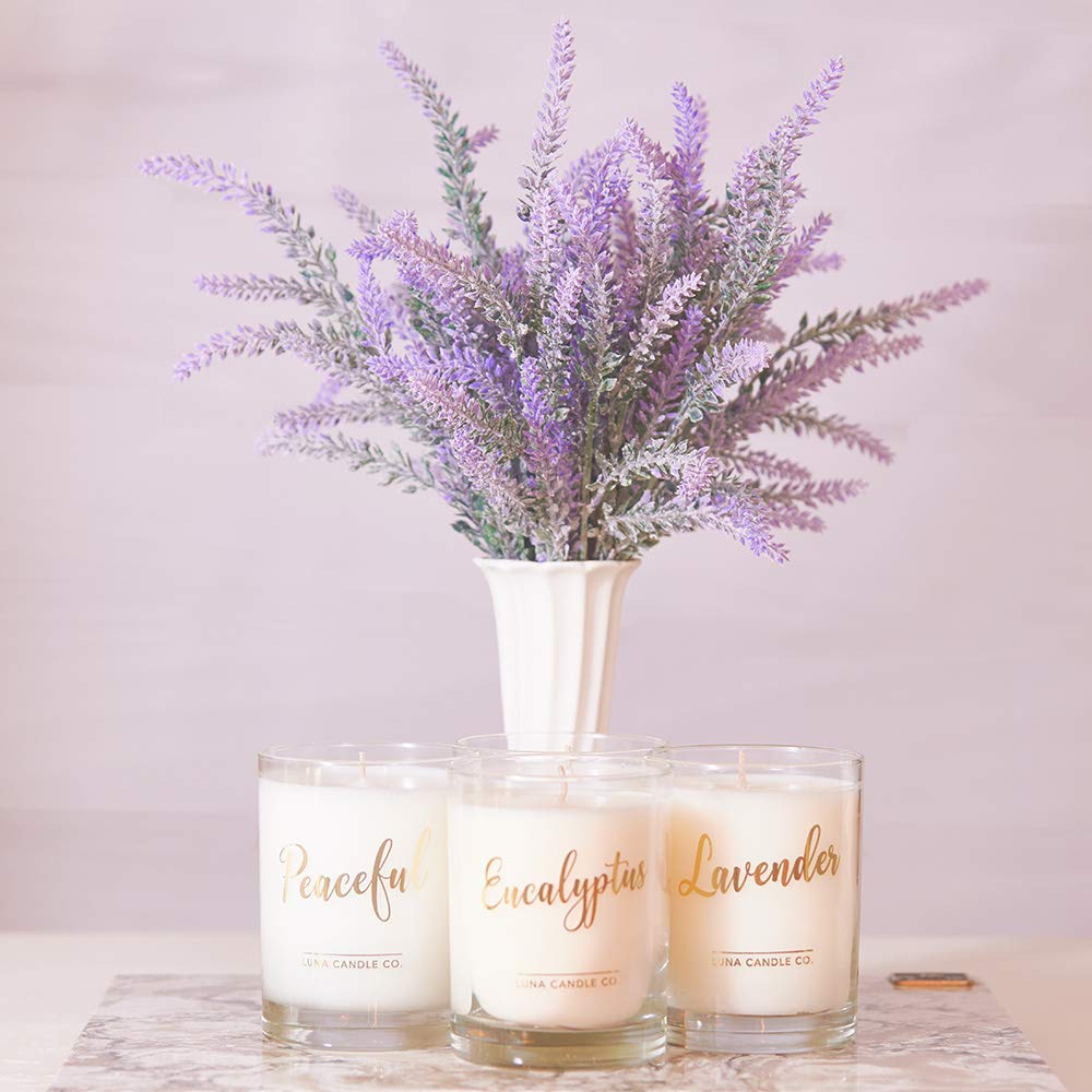LUNA CANDLE CO. Simple Lavender Scented Jar Candle, Soy Wax, 11oz. Glass, Up to 110 Hours of Burn Time, Tranquility, Perfect for Yoga and Spa, Relax and Unwind, Made in The USA- Peaceful