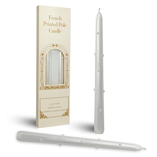 Metallic Pearled 3D Taper Candles - 10 Inch Handmade Drip Candles, Set of 2 for Wedding Home Holiday Decor & Gifts