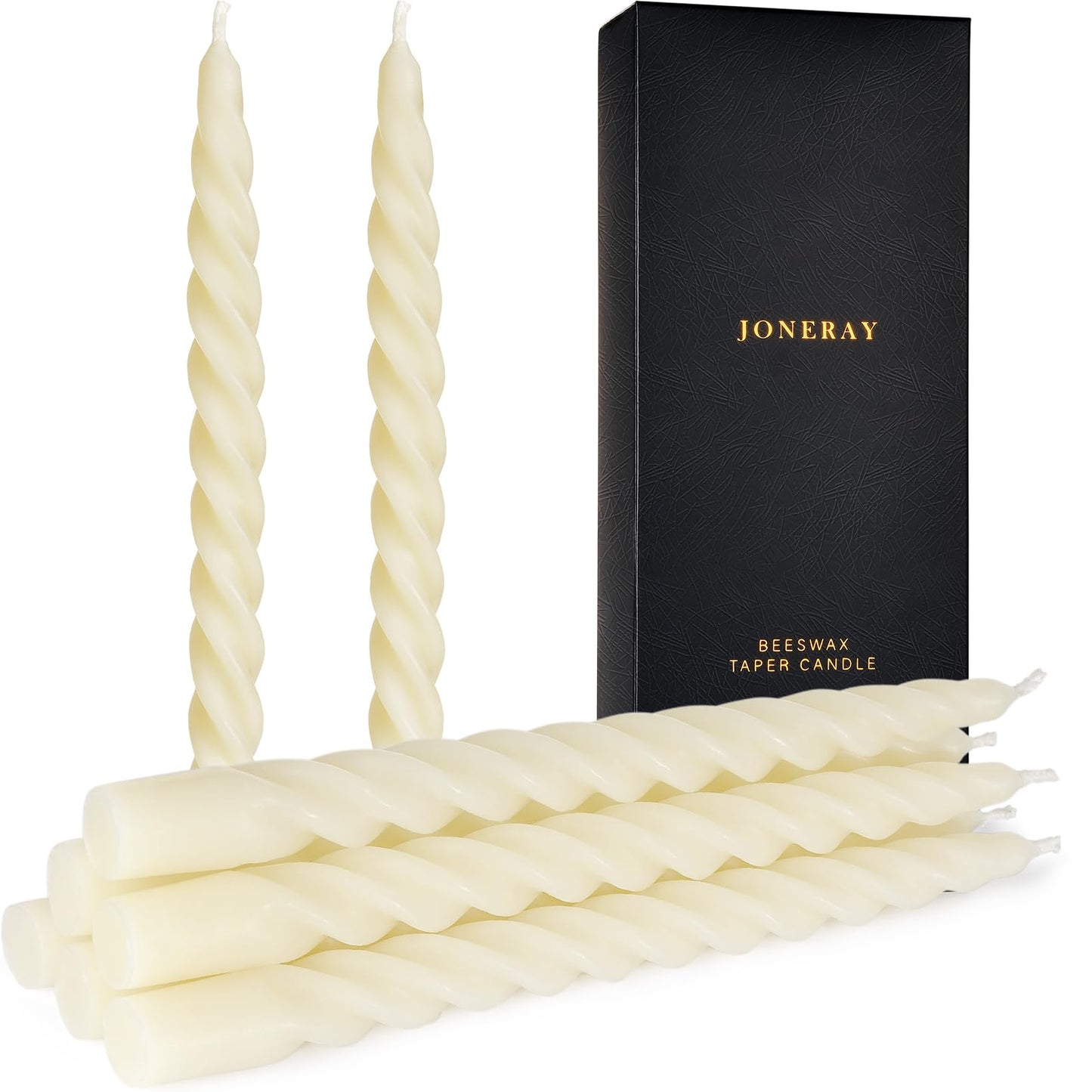 10 inch Beeswax Taper Candles Set of 8, Spiral Bees Wax Tapered Candle - 7 Hours Long Burning, Dripless Candles for Home Decor,Birthday Gift (Ivory)