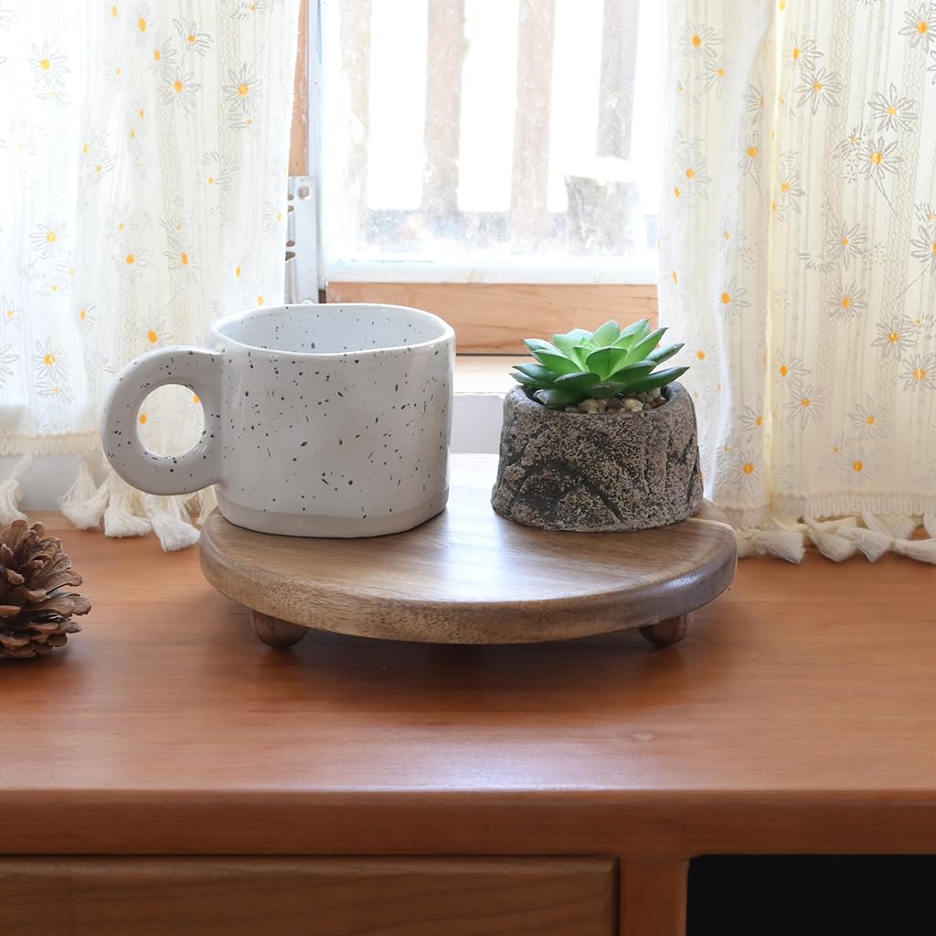 Small Round Acacia Wood Pedestal Stand Decorative Farmhouse Wood Riser for Display Wooden Stand Soap Tray Candle Plant Holder Kitchen Bathroom Coffee Bar Counter Organizer