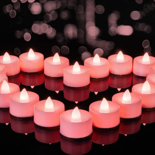 BEICHI Flameless Candles, 24-Pack LED Tea Lights Candles Battery Operated, Electric Fake Tealight Candle, Votive Candle Bulk for Wedding, Party, Home Decor (Pink Candles)