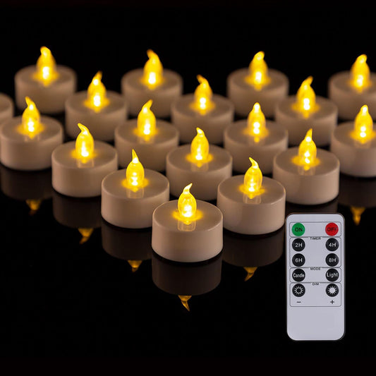 PUNPUBA LED Tea Light Remote Control Candle,Flickering Flameless LED Candle,Long Lasting 400+Hours,Battery Operated with Timer for Home Decoration Seasonal &Festival Celebration WarmYellow (12pcs)