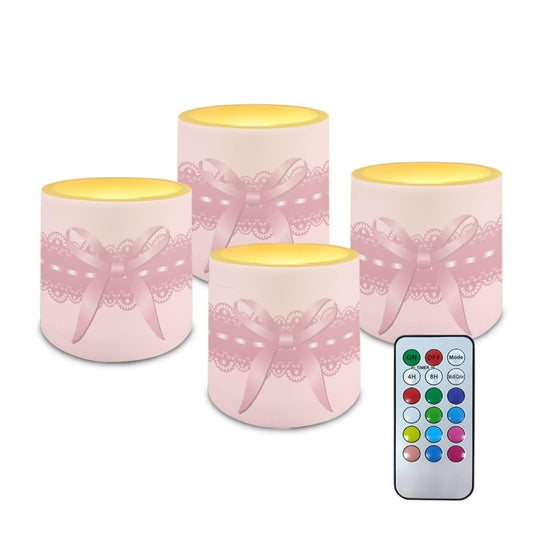NETILGEN Pink Ribbon Flameless Candles with Remote Control 4 Packs Battery Operated Color Changing LED Pillar Candles 3 inch Candles for Wedding Party Decor