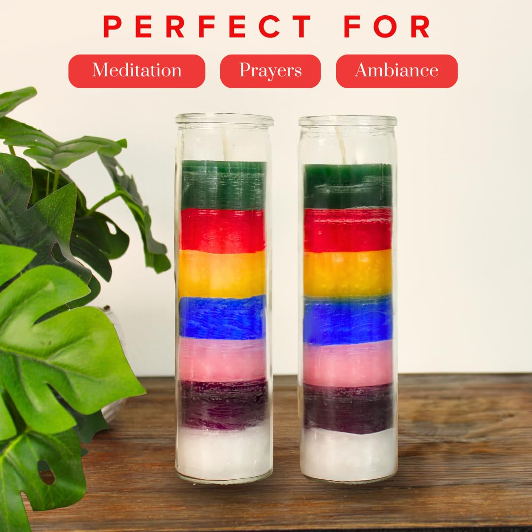 Simply Soson 3 Pack Unscented 7 Color Glass Prayer Devotional Candle, Hand Poured Wax Candles - 2 Inch x 8 Inch, Great for Sanctuary, Vigils, Casting Chimes, Rituals, Spells, Wiccan & More