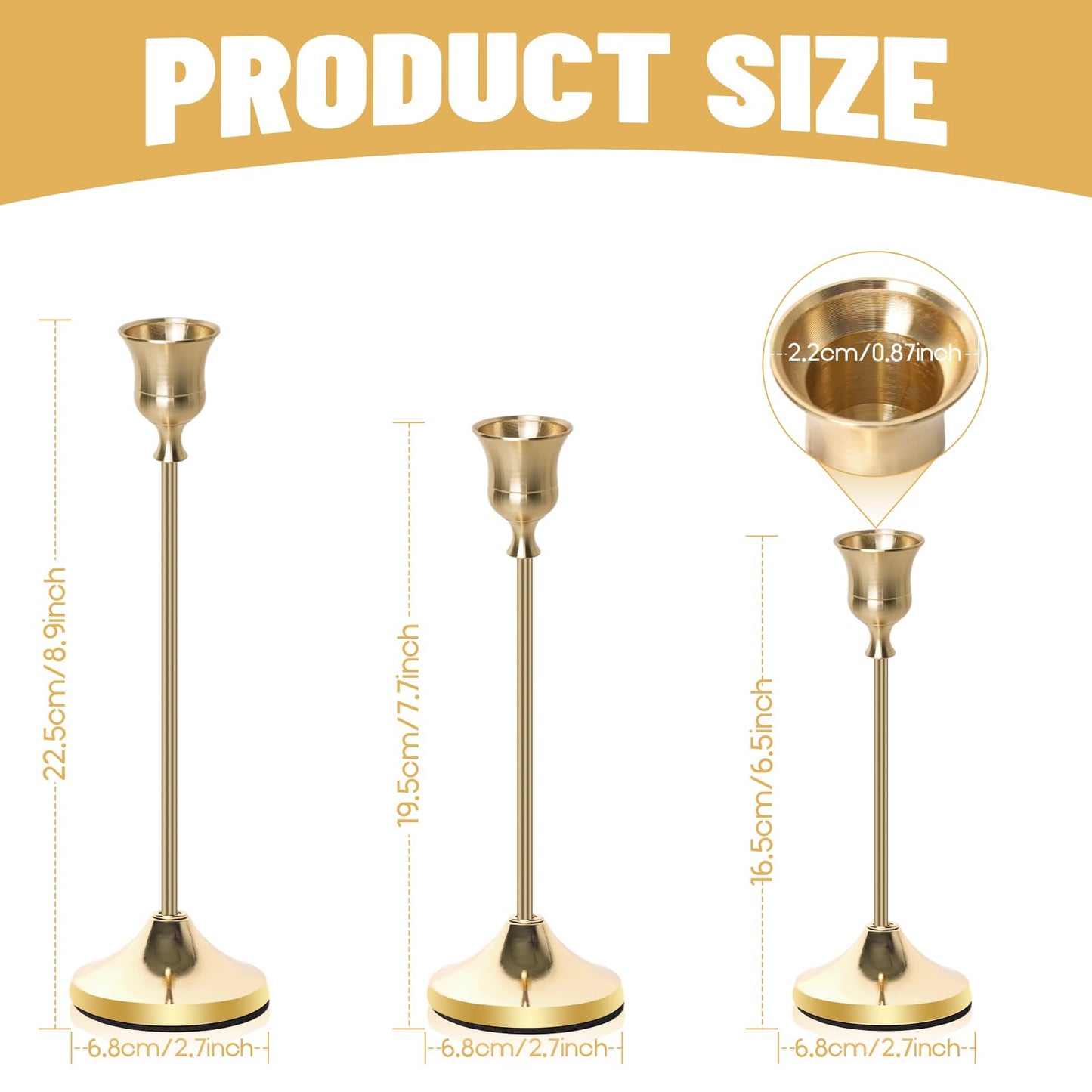 Bryzont Copper Gold Taper Metal Candlestick Holders Antique Candle Stick Holder Set of 3 for Wedding Table Centerpiece, Chrismas Mantel Decor, Dinner Party, Housewarming Gifts