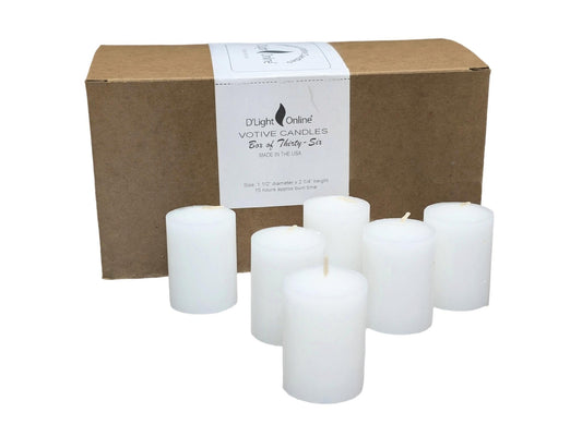 D'light Online 15 Hour Unscented White Emergency And Events Bulk Votive Candles For Wedding Votives, Luminary Candles, Restaurants, Churches, Synagogues, Parties and Decor (Set of 72 - White, 15 Hour)