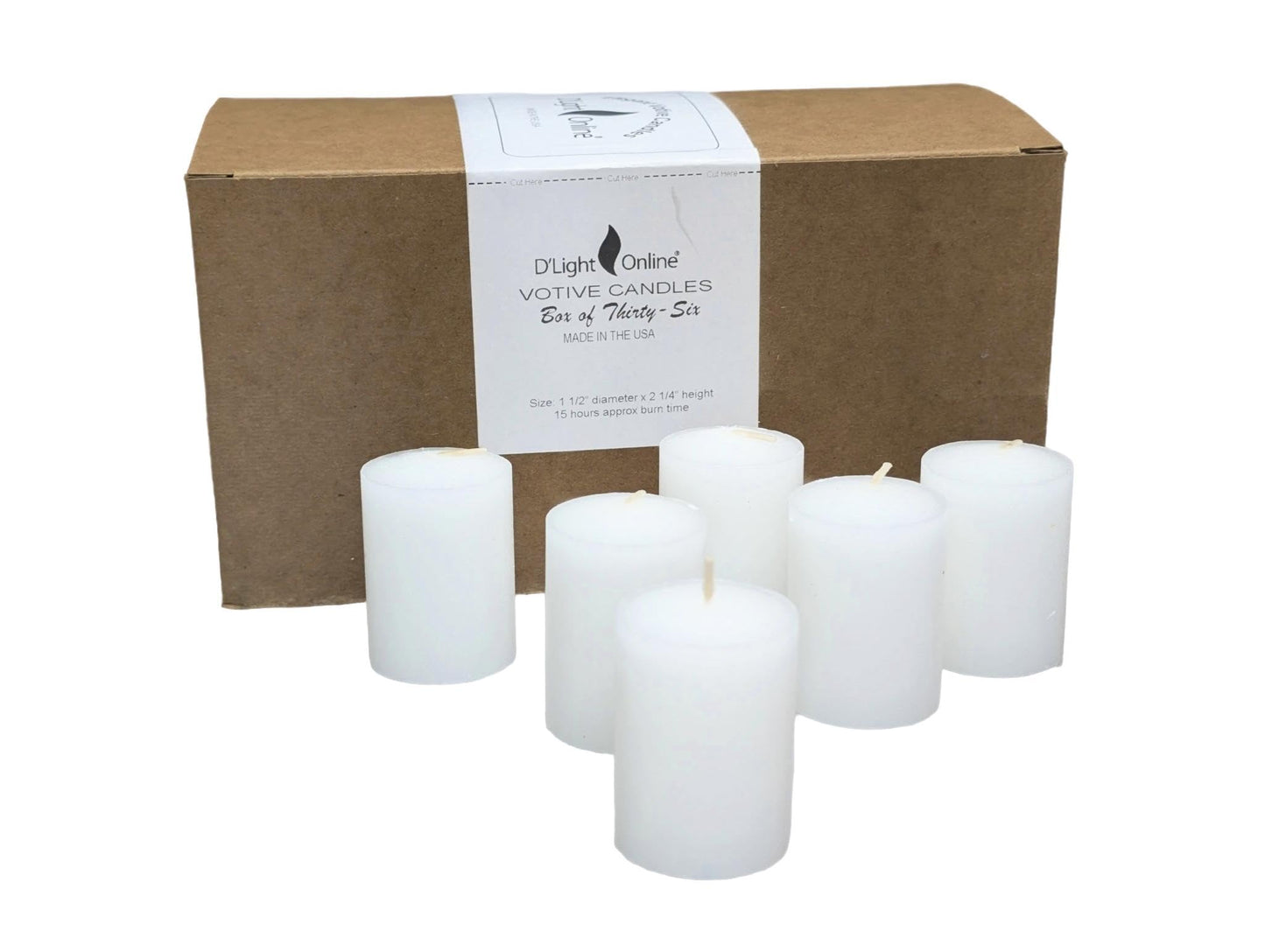 D'light Online 15 Hour Unscented White Emergency and Events Bulk Votive Candles for Wedding Votives, Luminary Candles, Restaurants, Churches and Decorations (Set of 144 - White, 15 Hour)