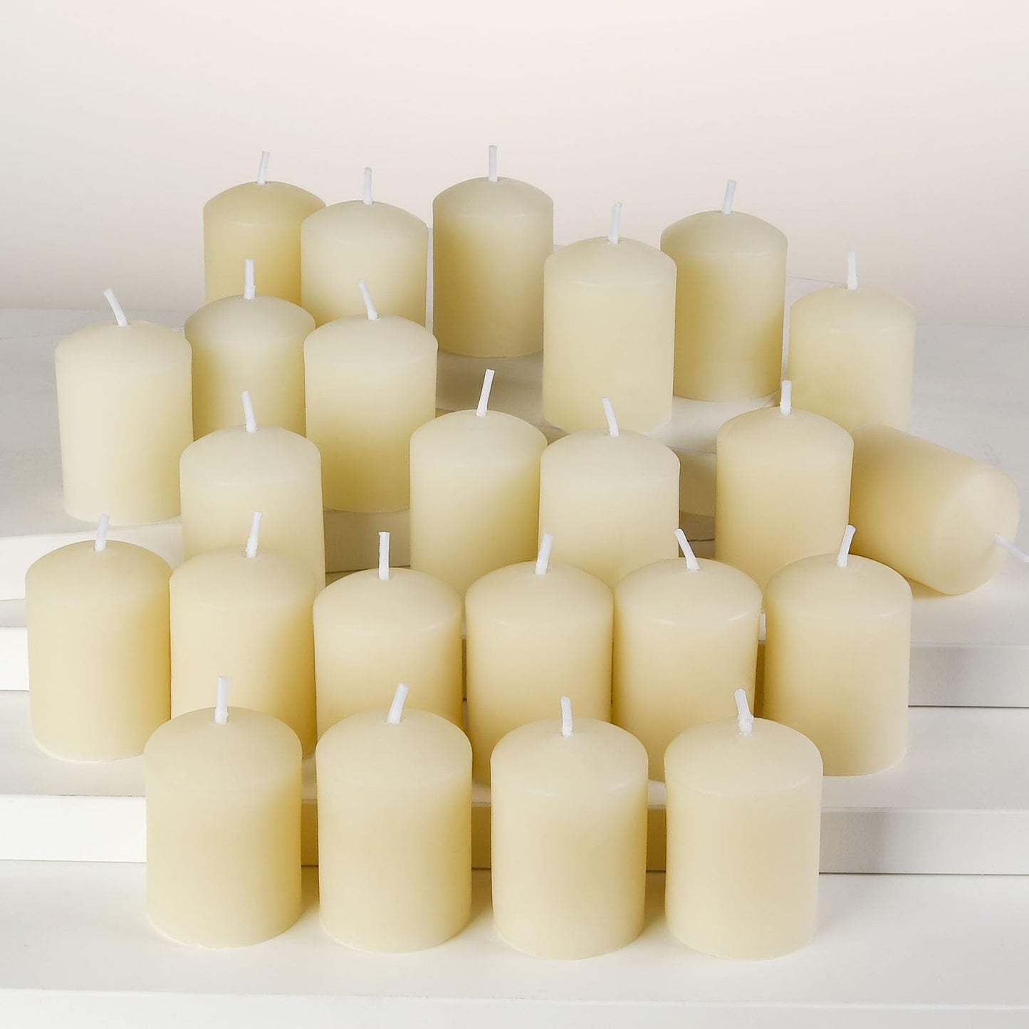 TELOSMA Pure Beeswax Candles Unscented - Natural Votive Candles Smokeless - Drippless Mini Beeswax Pillar Candle for Home, Restaurants, Parties Decorations -Pack of 24, Off White