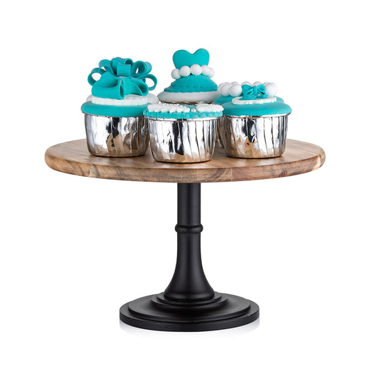 NUPTIO Wooden Cake Stand Wedding: Acacia Wood Cupcake Pedestal Stands Round Dessert Riser Cookie Serving Tray Vintage Pie Plate Holder Farmhouse Table Decor for Party Christmas 9.8 Inch/25cm