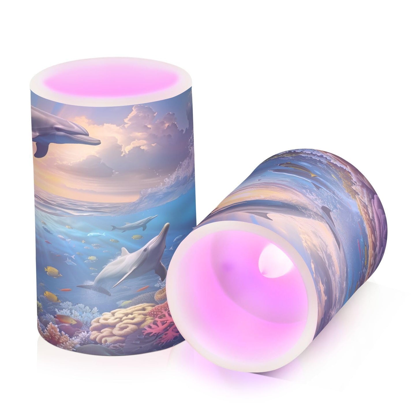 panksolu Flickering Flameless Candles, Sea Leaping Dolphins LED Candles with Remote Timer, Battery Operated Candle for Valentine Wedding Halloween Christmas Decor - Set of 2