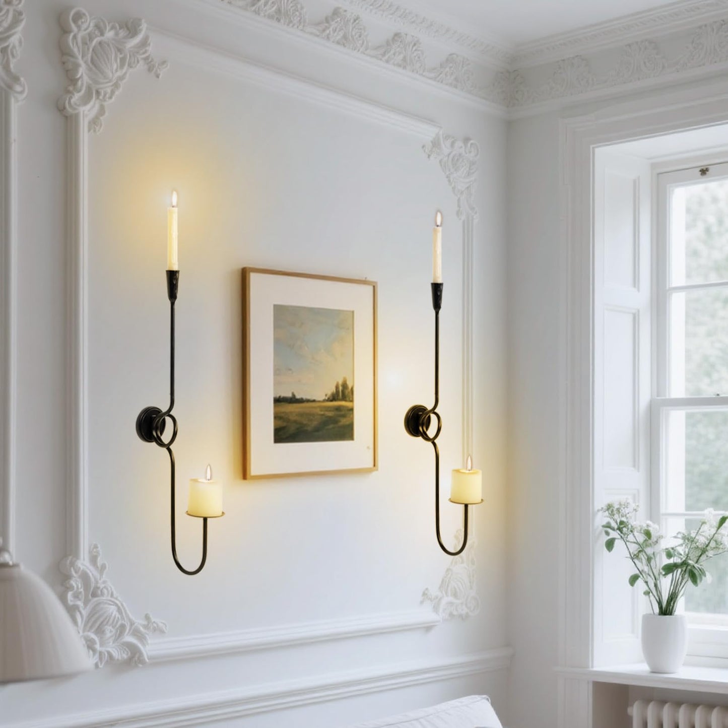 GAKA Large(27 inch) Wall Sconce Candle Holder Set of 2,2 Arm Iron Wall Mount Candle Holder Decorative,Black