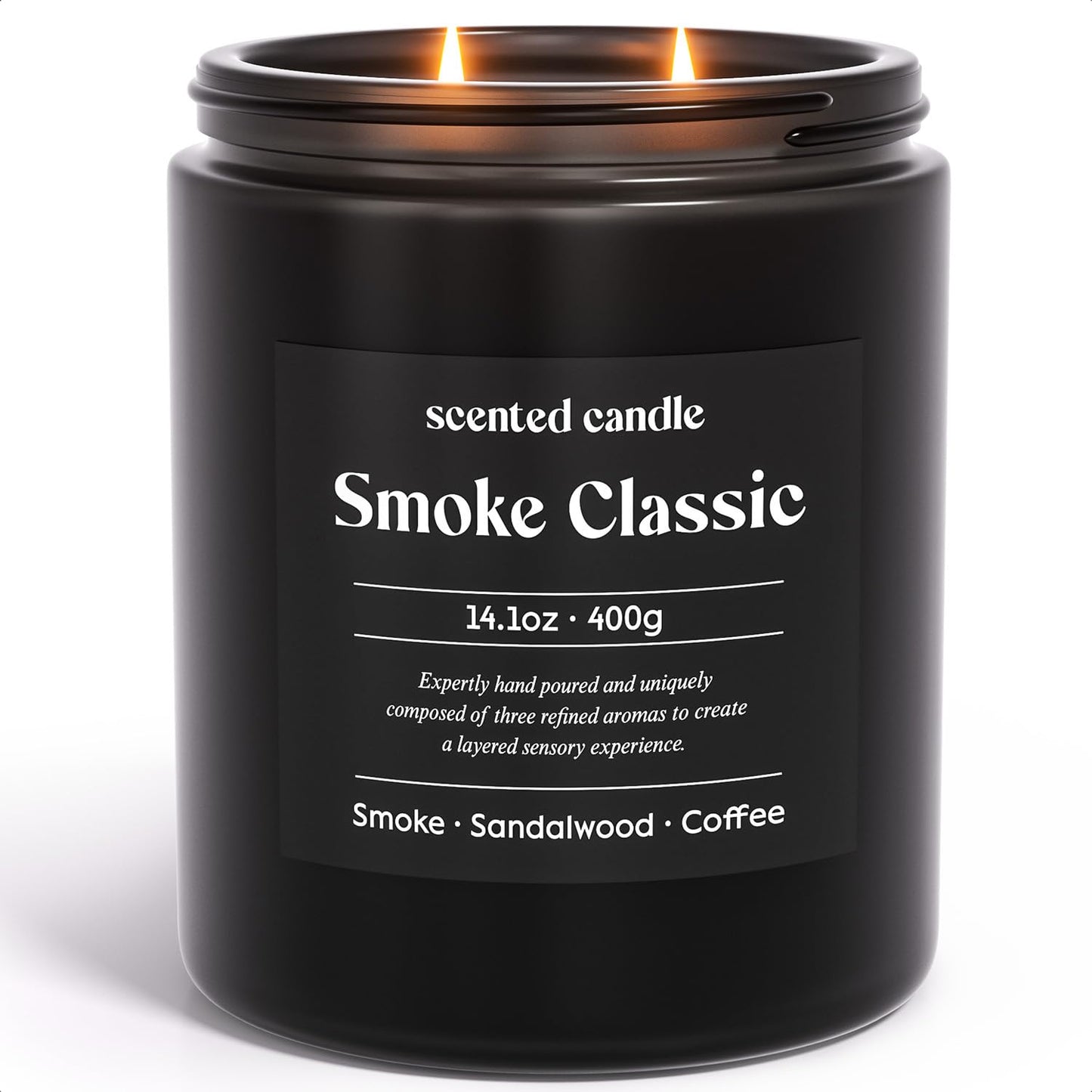 CHILLFLAME Candles for Men, 14.1 oz Scented Candles for Home, 2 Wicks Blended Scents Birthday Candles Gifts for Dad, Teacher, Boyfriend (Smoke+Sandalwood+Coffee)