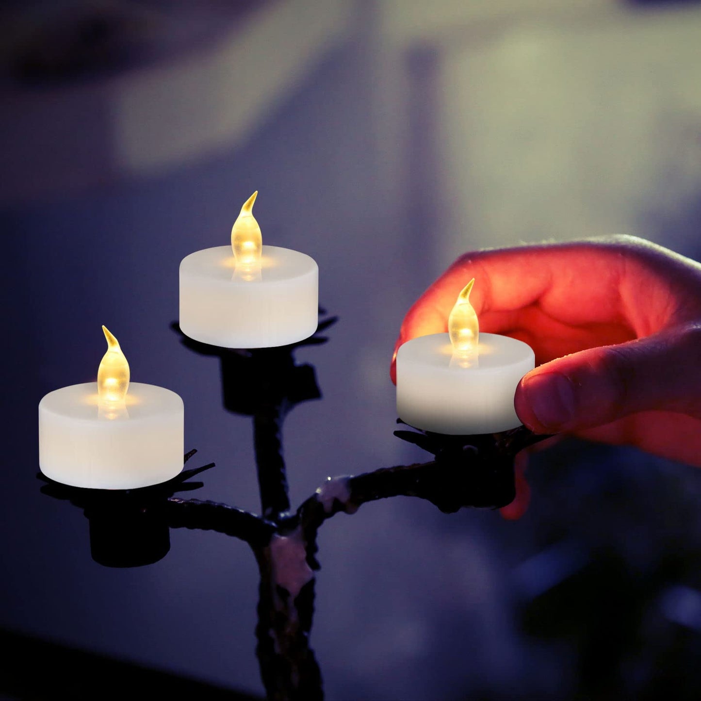 redfruit Flameless Tealight Candles: Battery - Powered Tea Light Candles,Bright Flickering Holiday Gift LED Electric Tealights Candles,for Seasonal & Festival Celebration. (50 Pack Warm Yellow)