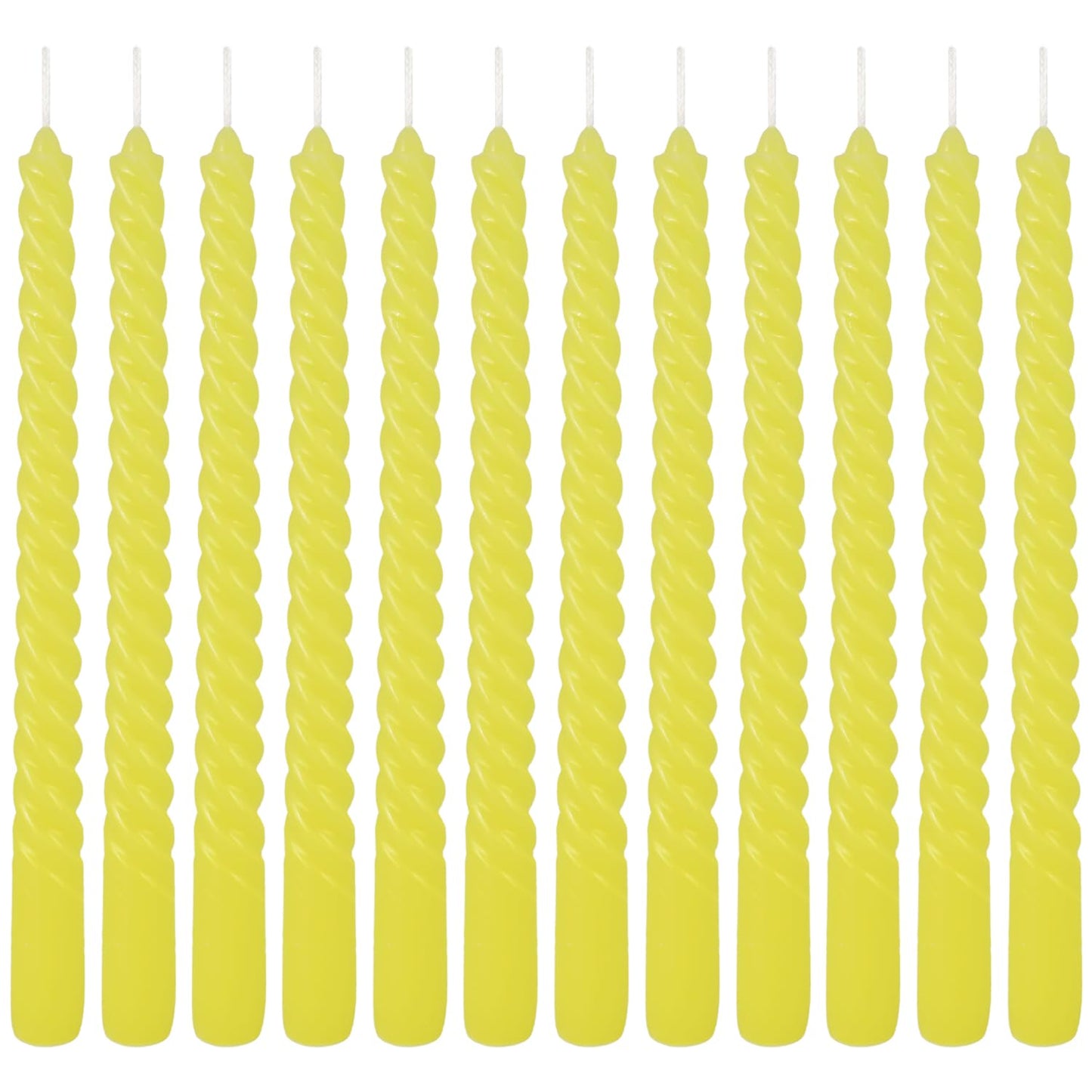 12-Piece Yellow Spiral Wax 10-inch Taper Candles -unscented smokeless, Tear-Free, Long-Lasting Burning Cotton Wick Suitable for Home,Party,Holiday Decorations