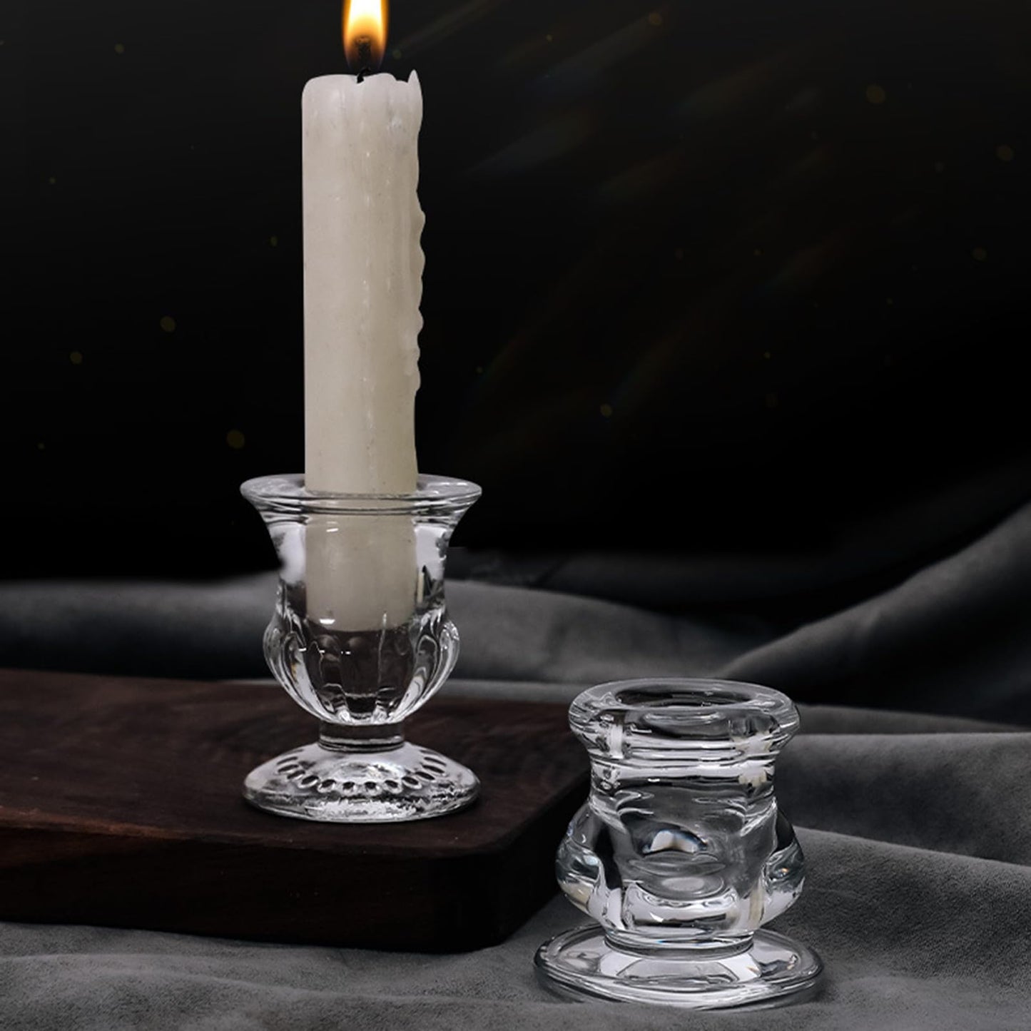 Sophisticated Glass Taper Holders Set of 2 for Wedding Celebration & Festival Home Decors Clear Accessories Wedding Table Decors
