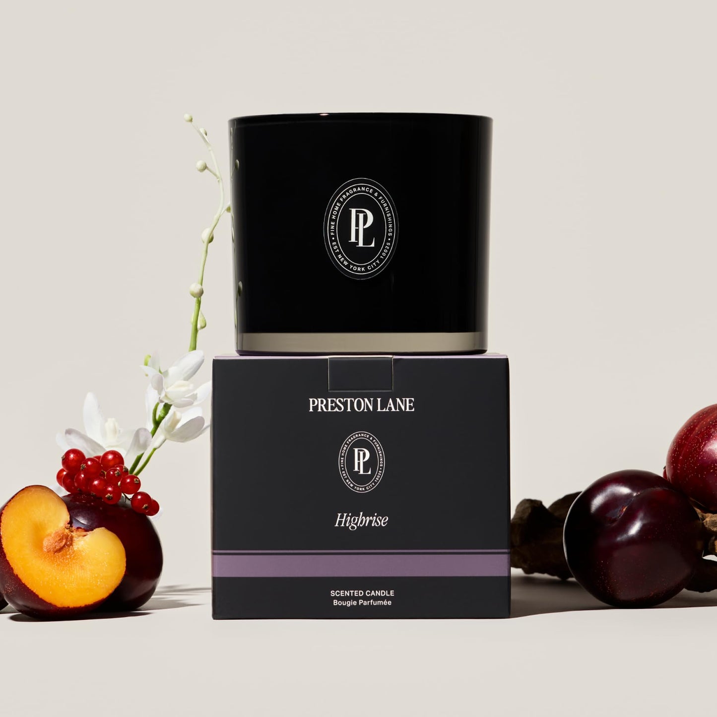 Preston Lane Luxury 3-Wick Scented Candle, Highrise, 24 oz Hand-Poured in USA | Long Burn Time (40–50 Hrs), Vegan Soy Wax Blend, Decorative Ceramic Vessel, Fine Italian Fragrance