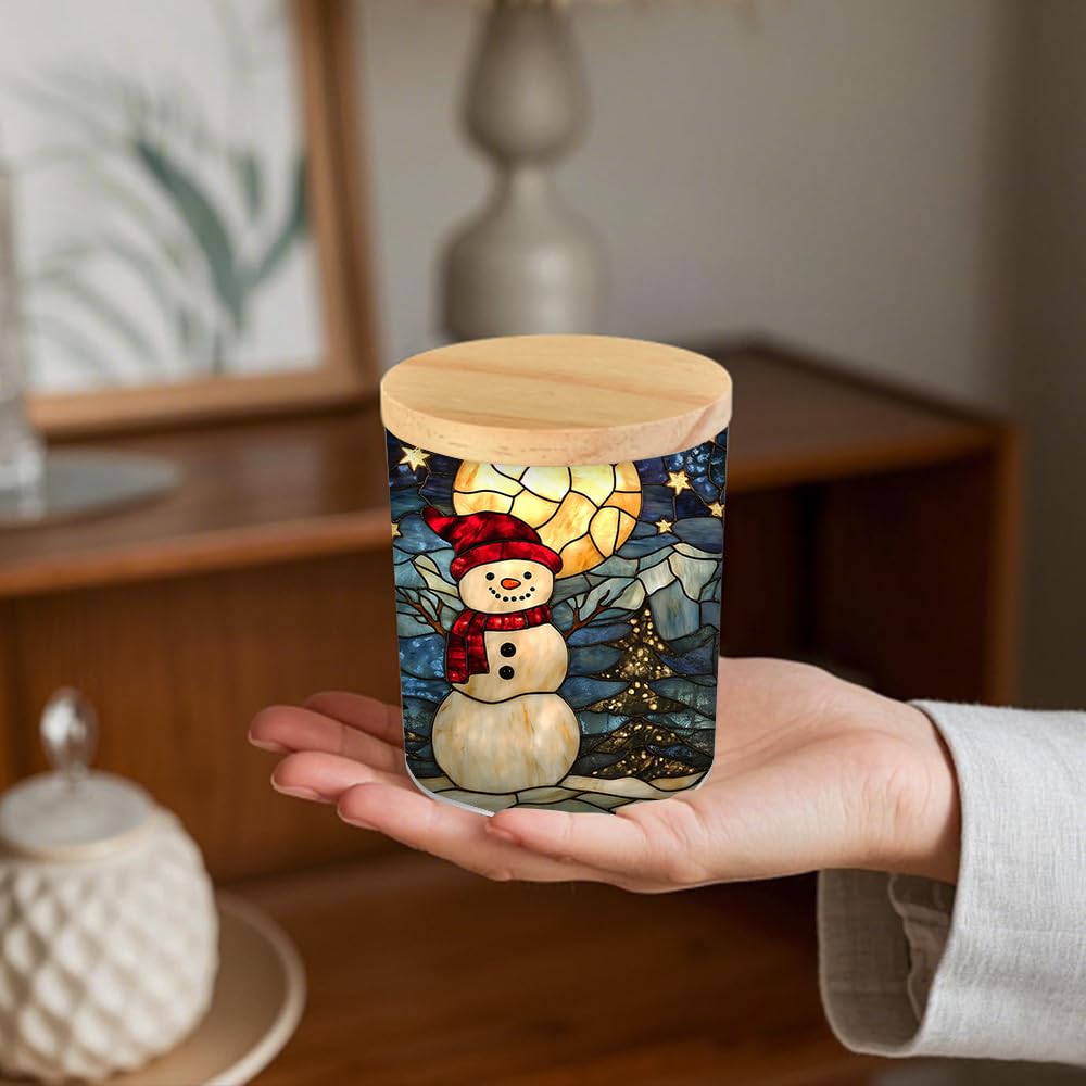 Winter Snowman Stained Glass Tealight Candle Holder, Christmas Tree Decorations Candle Jar Tea Light Holder, Tealight Holders Candlesticks Gift for Halloween Christmas Thanksgiving, 3.5x2.8in