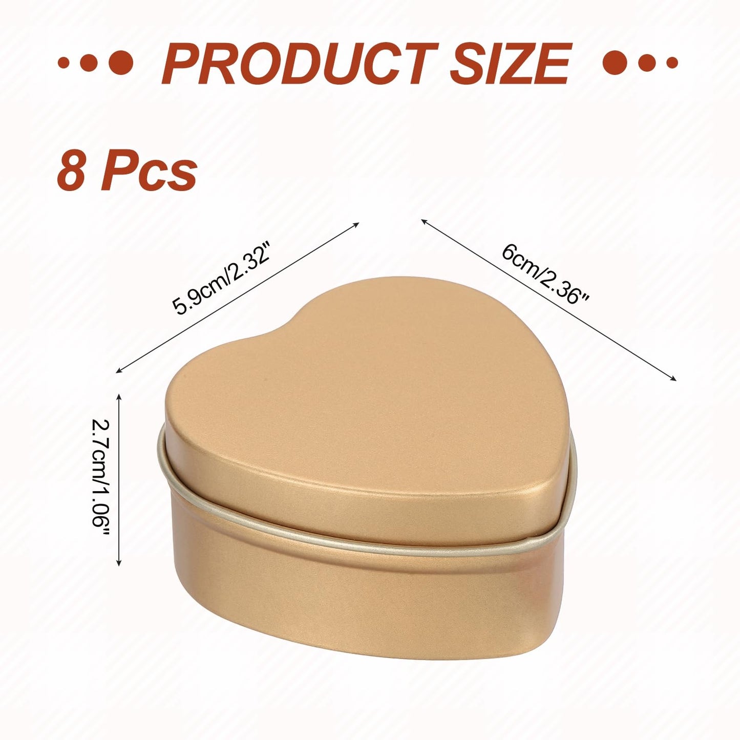 MECCANIXITY Heart Shaped Candle Tins, 2 oz Empty Metal Tin Cans Candles Containers for Candle Making Candies Gifts DIY Crafts, Champagne Gold, Pack of 8