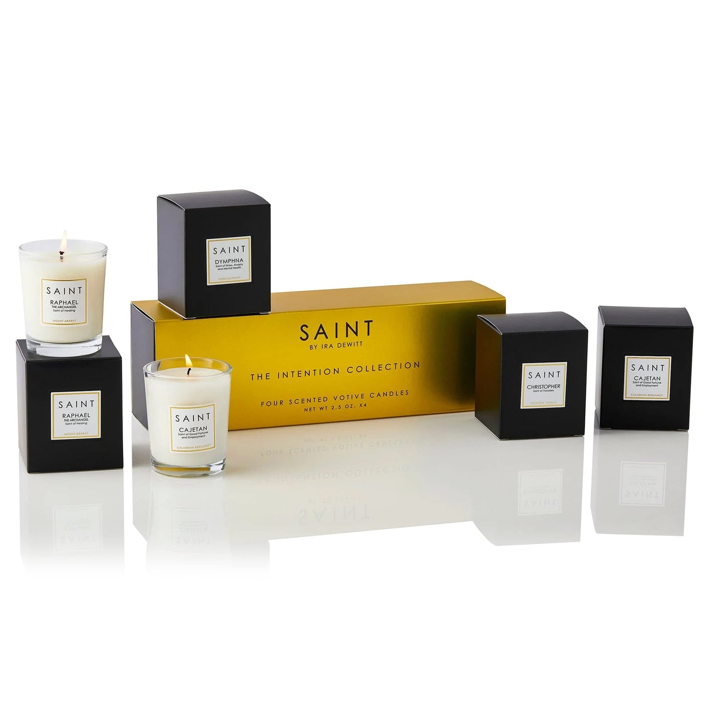 SAINT The Intention Collection Votive Candles, Soy Coconut Scented Candle Set with Prayer Coin, Non-Toxic Aromatherapy Soy Candles, 4 20-Hour Long Burning Candles