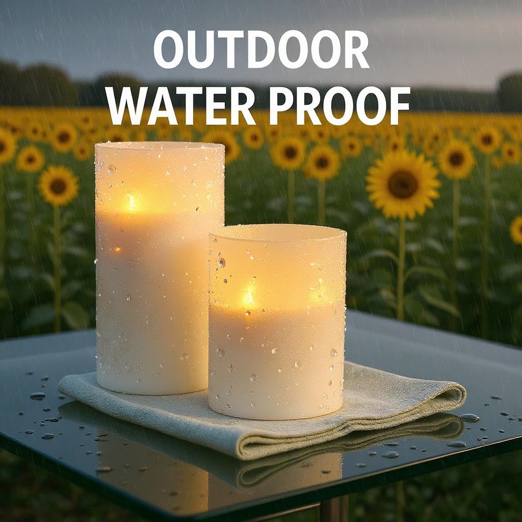 VENTA Frosted Glass LED Candles, Set of 3 | Warm Amber Flickering Pillar Candles with Remote | Creates Cozy, Relaxing Hygge Ambiance for Bedroom & Living Room