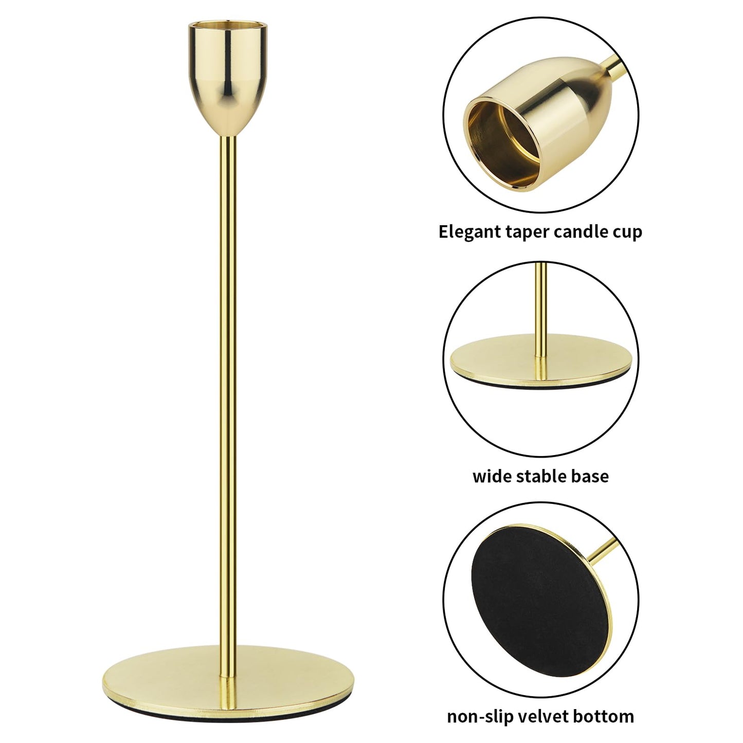 Ohtomber Gold Taper Candle Holder - 6PCS Candlestick Holders, Candlesticks Centerpiece Wedding Table Decor, Fit Pillar 3/4" Thick Tapered & Led Candles