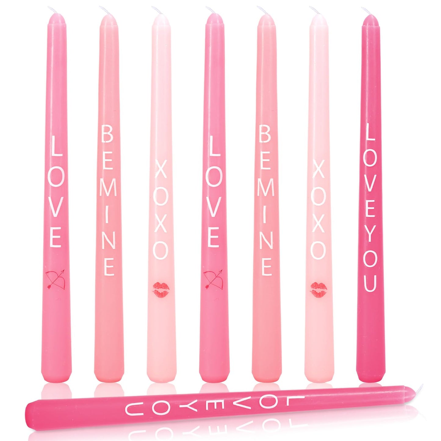 Whaline 12 Pcs Valentine's Day Taper Candles 10 Inch Wax Taper Candles Pink Love You Be Mine Long Unscented Candle Sticks for Wedding Anniversary Birthday Bridal Shower Party Dinner Table Home Decor