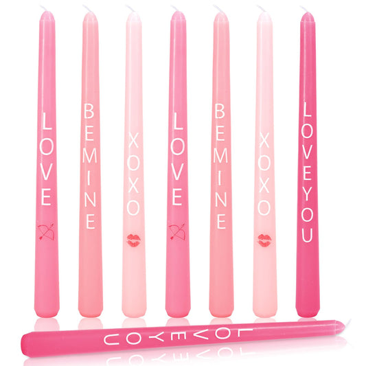 Whaline 12 Pcs Valentine's Day Taper Candles 10 Inch Wax Taper Candles Pink Love You Be Mine Long Unscented Candle Sticks for Wedding Anniversary Birthday Bridal Shower Party Dinner Table Home Decor
