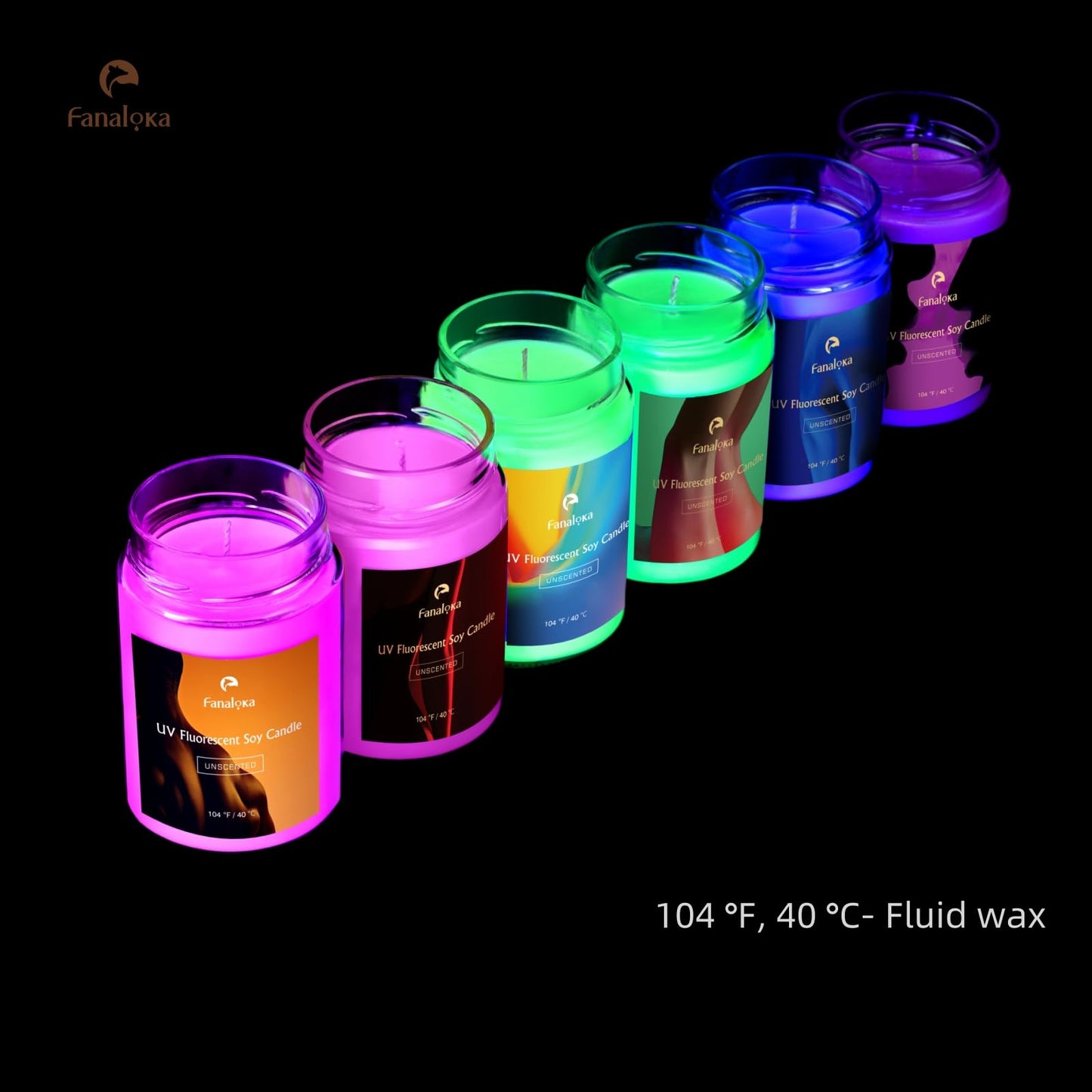 UV Fluorescent Soy Wax Low Temperature Candles, Low Heat Body Safe Candle for Night Party, Unscented, 104 °F (40°C), 11 oz (310g) (red)