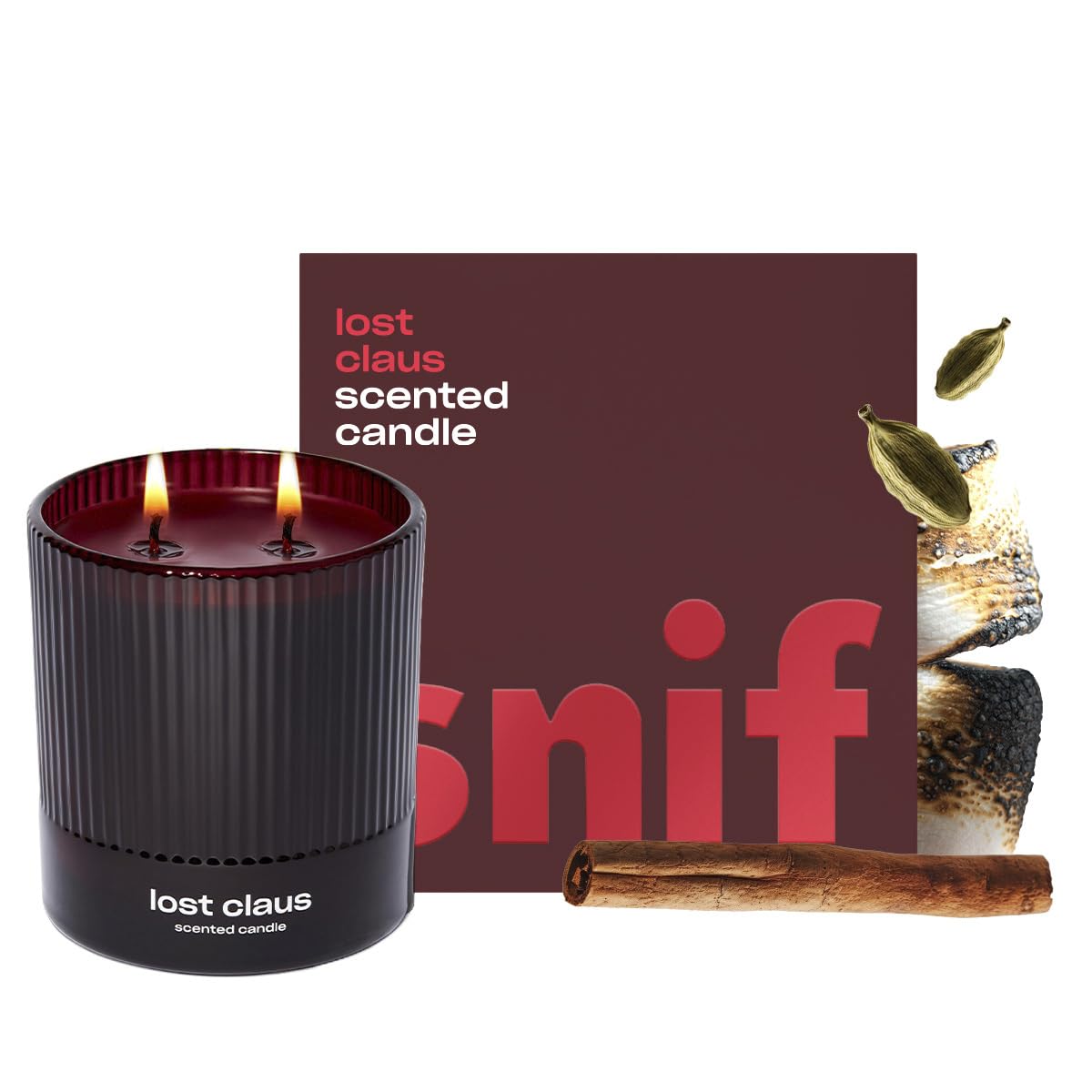 Lost Claus Scented Holiday Candle by Snif, Spicy, Gourmand, Woody Scent, 50+ Hours, 100% Cotton Fiber Wicks, Soy Wax Blend, Non-Toxic, Vegan, 8.5oz