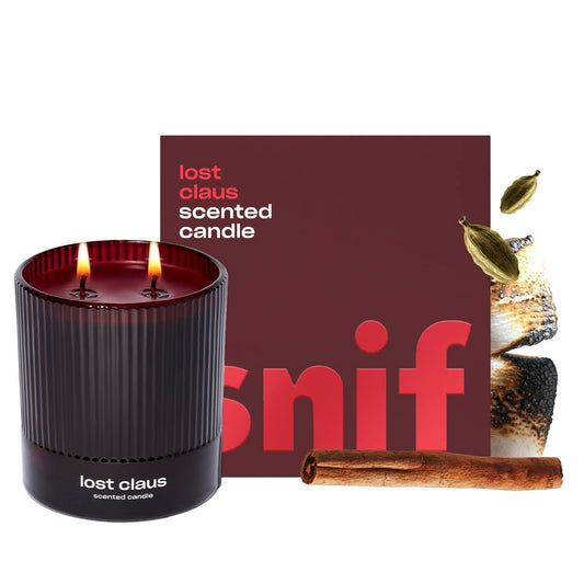 Lost Claus Scented Holiday Candle by Snif, Spicy, Gourmand, Woody Scent, 50+ Hours, 100% Cotton Fiber Wicks, Soy Wax Blend, Non-Toxic, Vegan, 8.5oz