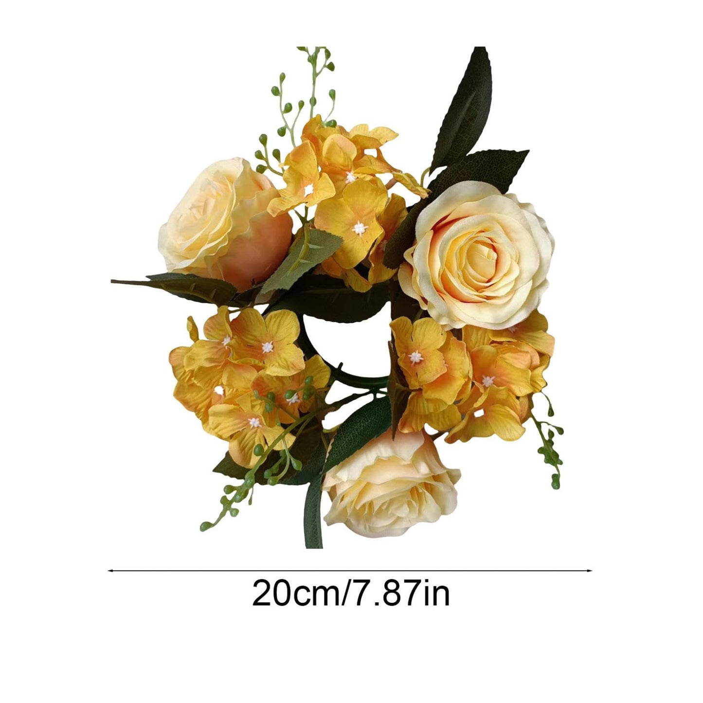 2PCS Artificial Roses Candle Rings Wreaths 4 Inch Center for Pillars Wedding Centerpiece Table Decorations Fake Rose Eucalyptus Leaves Floral Candle Ring for Holiday Party Supplies (Yellow)