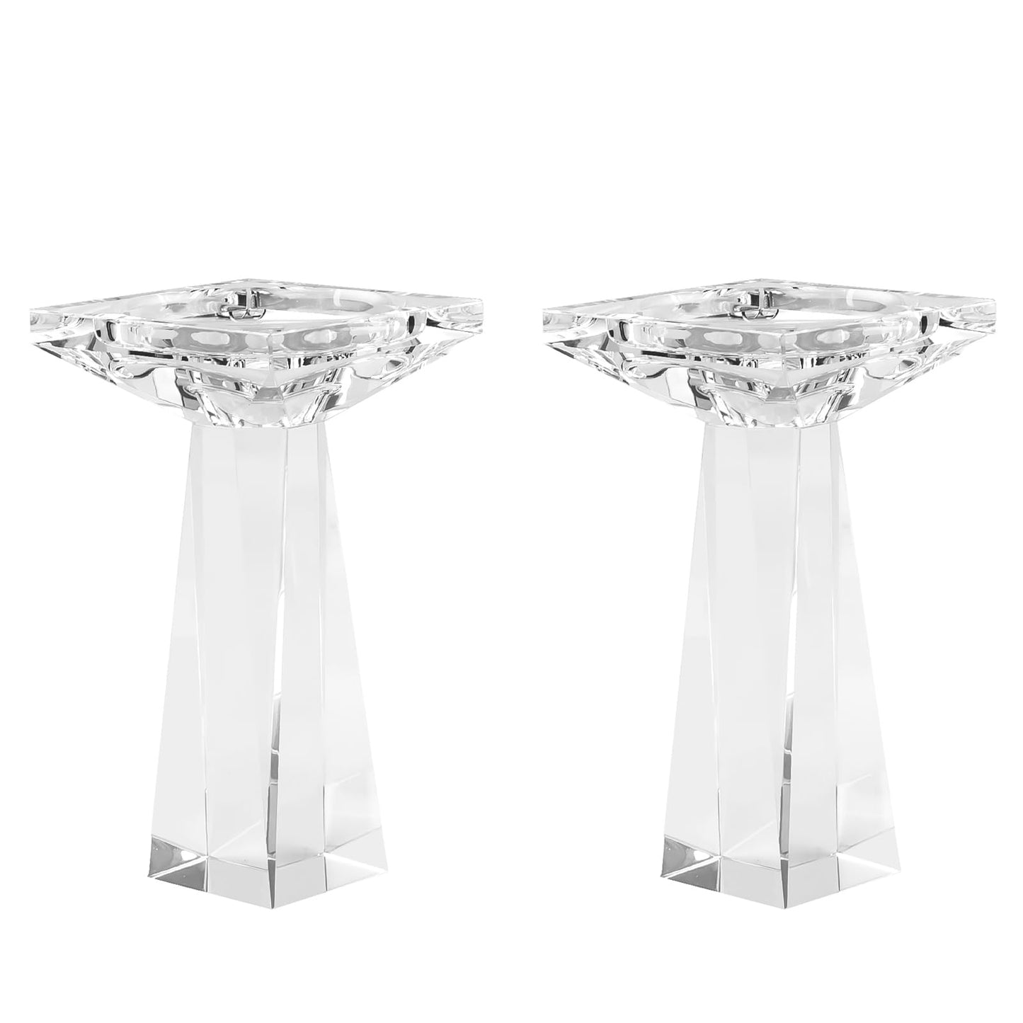 Marvala Crystal Taper/Pillar Candle Holders Set of 2, Heavy Solid Hand Cut Candle Stands Set, 6.3 Inches Height, Table Centerpiece Home Decor for Wedding, Dining, Party, Clear