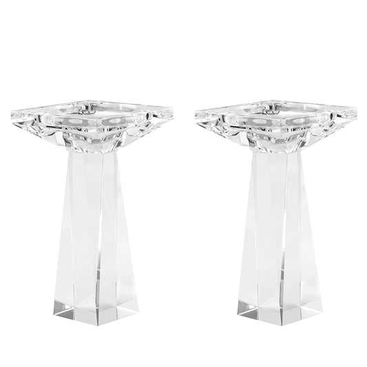 Marvala Crystal Taper/Pillar Candle Holders Set of 2, Heavy Solid Hand Cut Candle Stands Set, 6.3 Inches Height, Table Centerpiece Home Decor for Wedding, Dining, Party, Clear