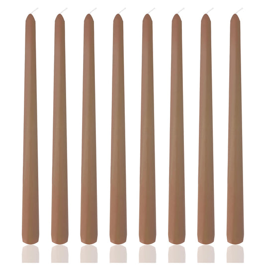 8 Pack 10 Inch Brown Taper Candles for Dinner Home Decor Wedding Shower