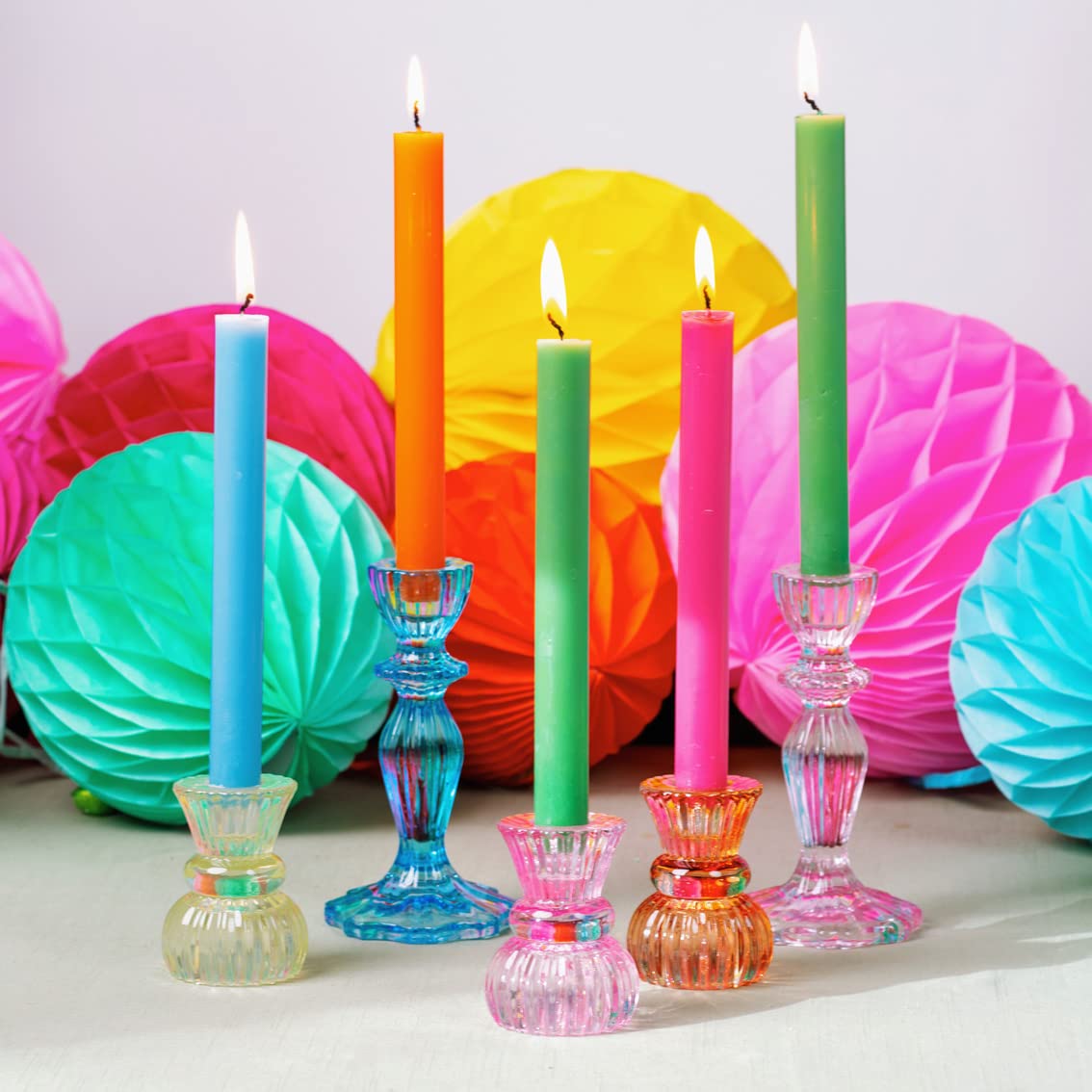 Talking Tables Blue Glass Candlestick Holder Taper Candle Stand for Indoor or Outdoor Dining, Elegant Dinner Party Decorations, Birthday, Garden, Wedding, Home Décor Large