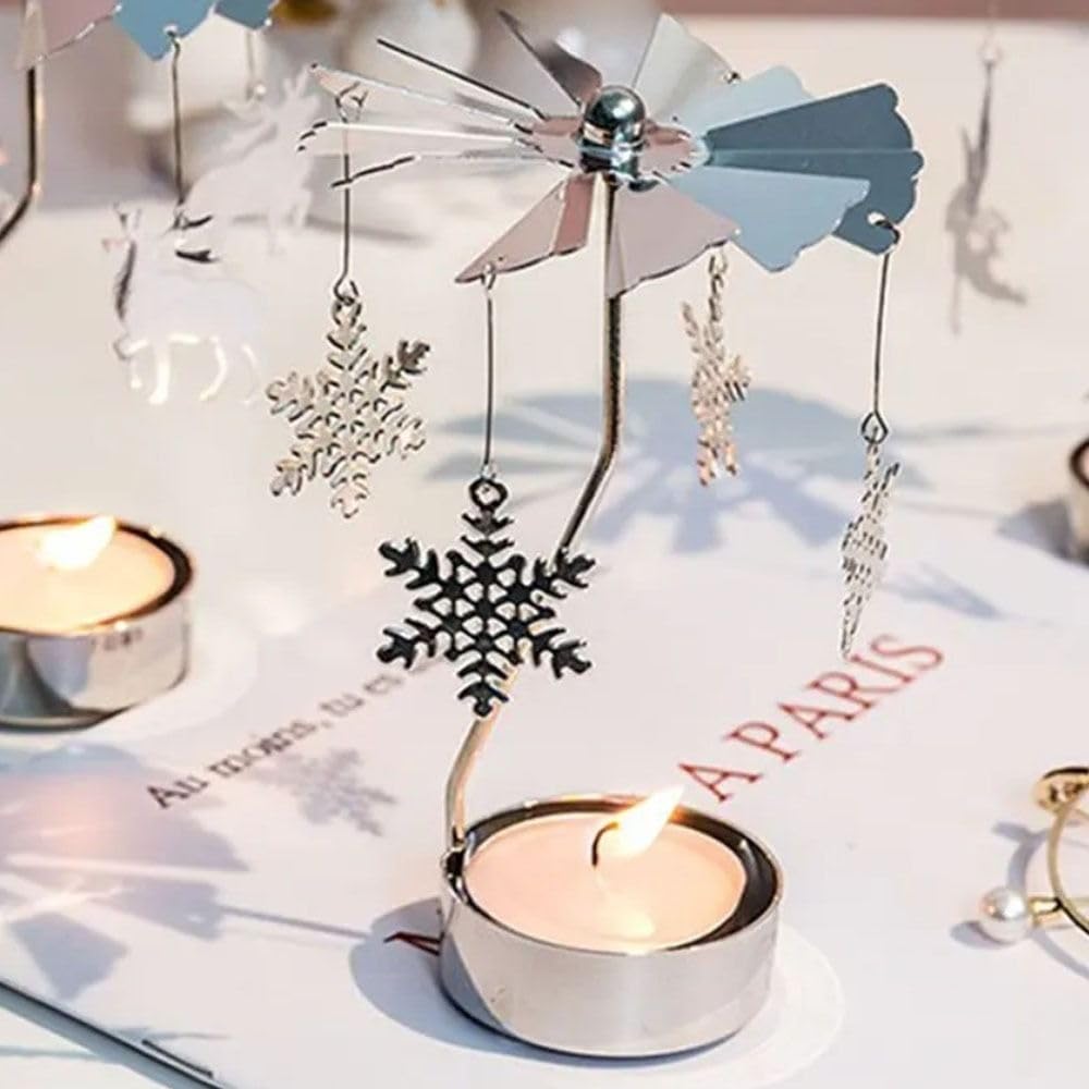 Rotary Candle Holder,Spinning Flying Angel Tea Lights Candle Holder,Spinning Romantic Candlestick for Wedding Home Decor(Carousel,Silver)