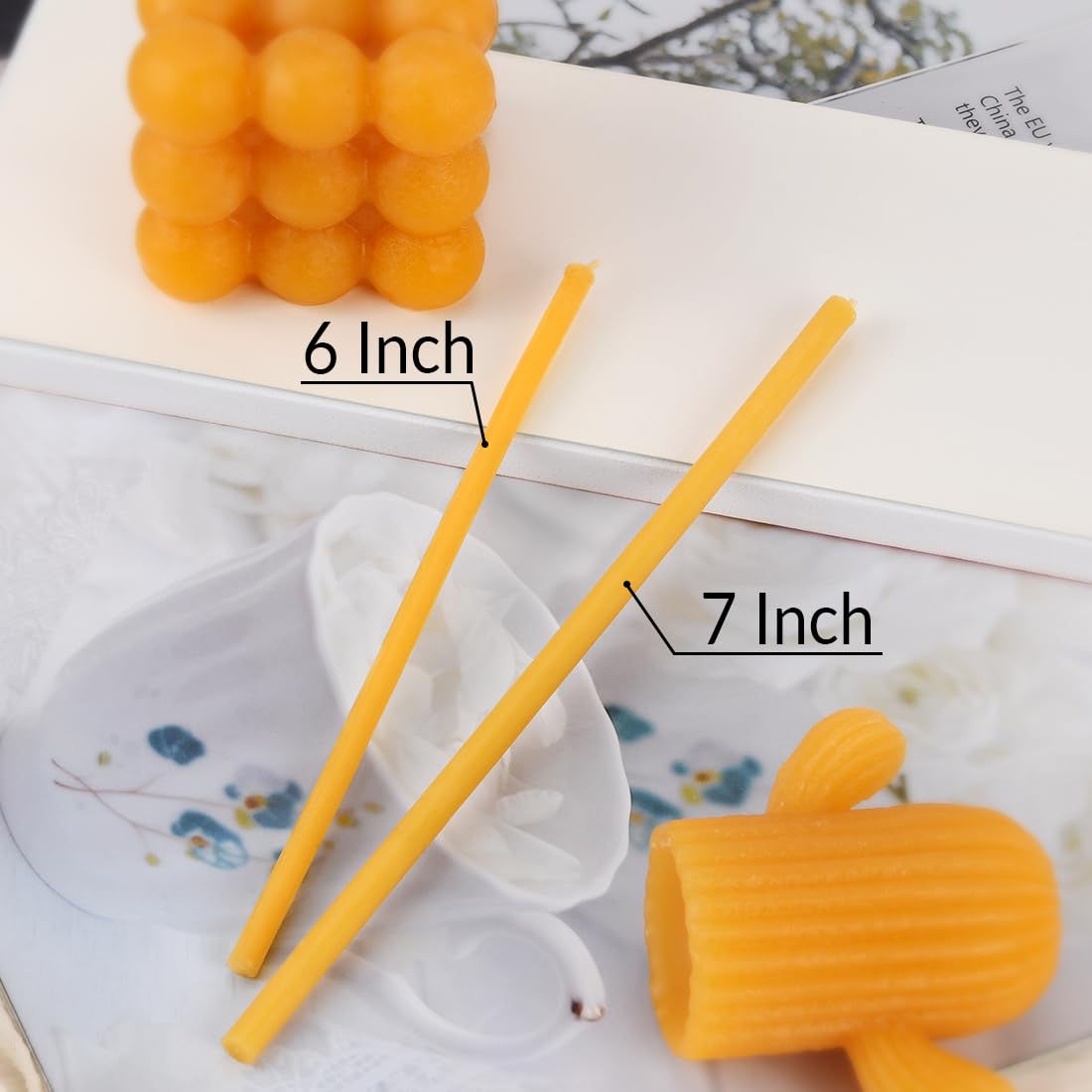 DEYBBY Beeswax Birthday Candles – 7.3'' 40 Pack Thin Beeswax Taper Candles - Dripless and Smokeless Candles for Home, Dinner, Cake, Prayer, Church, Hanukkah, Christmas