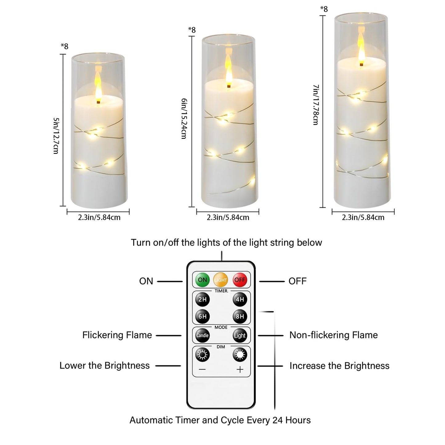 Flameless Candles,with Embedded Star String, Battery Operated Candles Flickering LED Pillar Candles with Remote Control and Timer, Home Decoration Add a Warm and Romantic Atmosphere，Set of 24 (White)