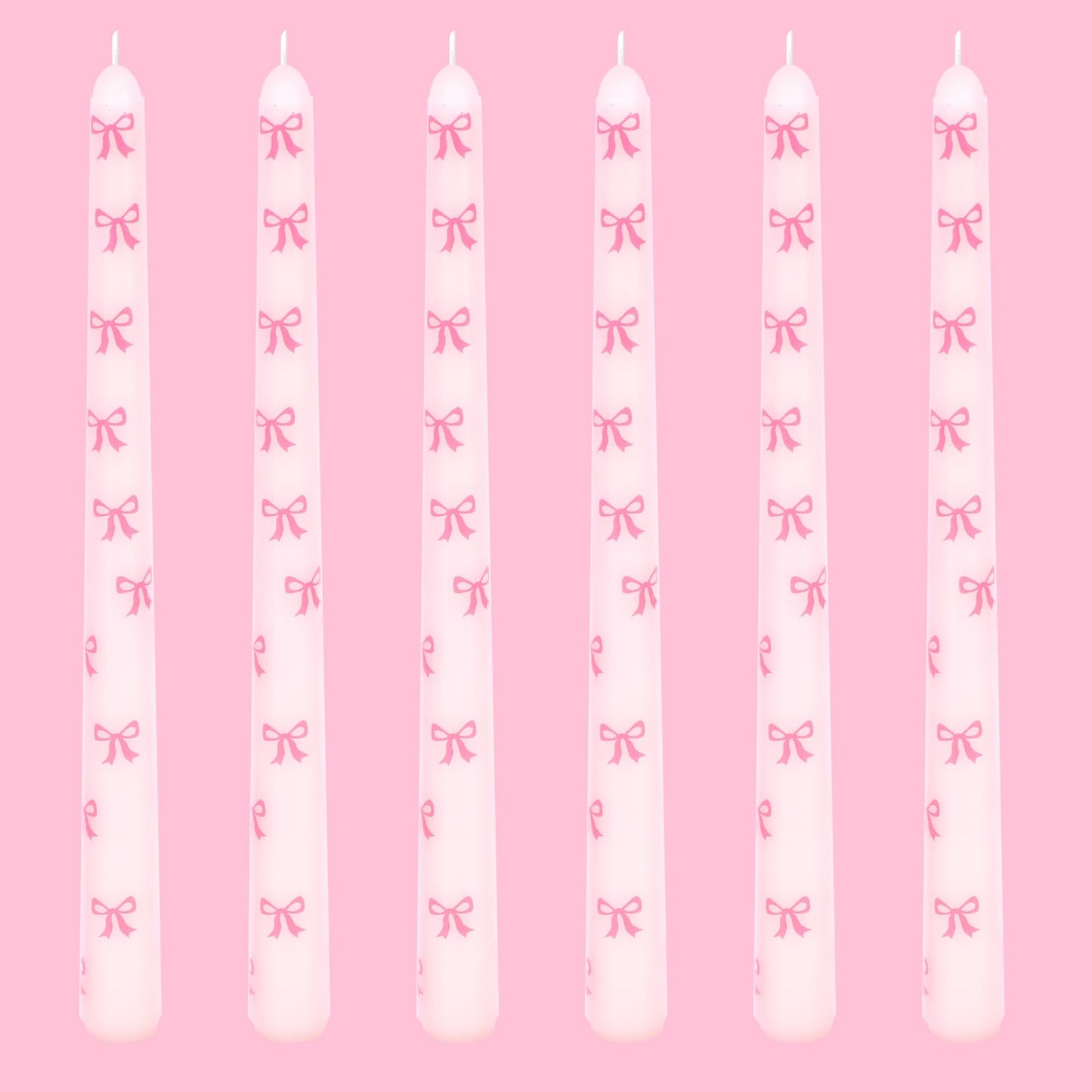 JarThenaAMCS 6Pcs Valentine's Day Taper Candles 10 Inch Pink Bow Decorative Candles Long Unscented Candle Sticks for Holiday Birthday Wedding Baby Shower Party Home Table Decor