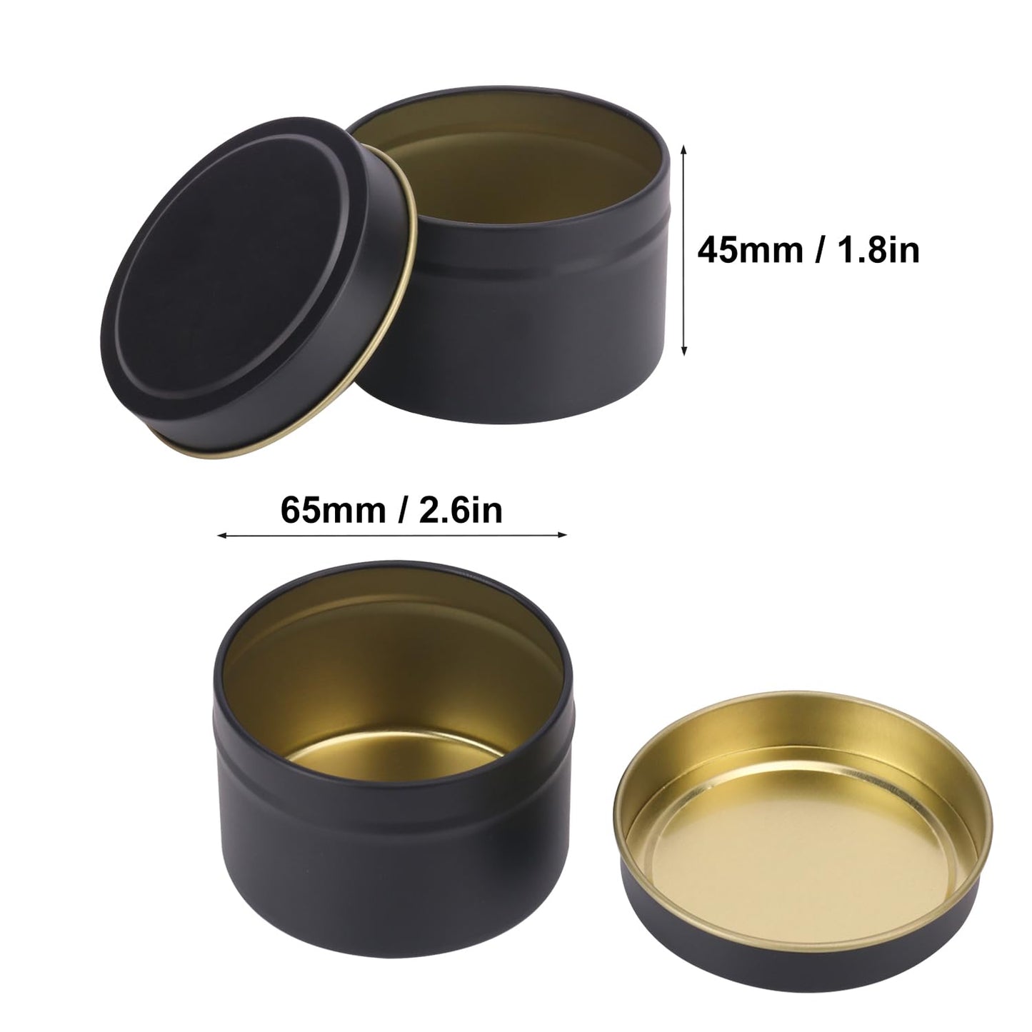 Biugaaufai 48 Pack Black Steel Round Candle Tins with Lids, 4 oz Capacity, Matte Black Finish for DIY Candle Making and Storage