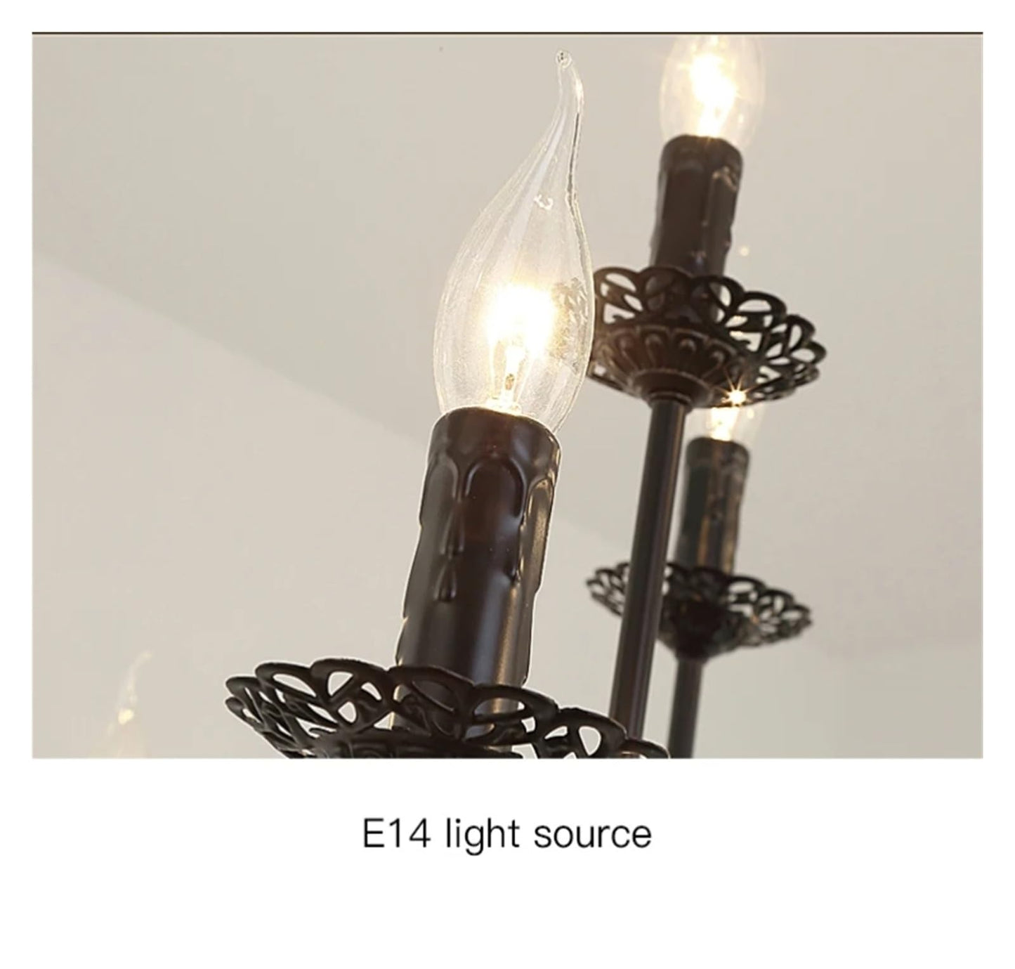 Wrought Iron Chandelier Candle Light Black Metal Lighting Fixture for Living Room Foyer Art Hanging Pendant Lamp,Luxury Style
