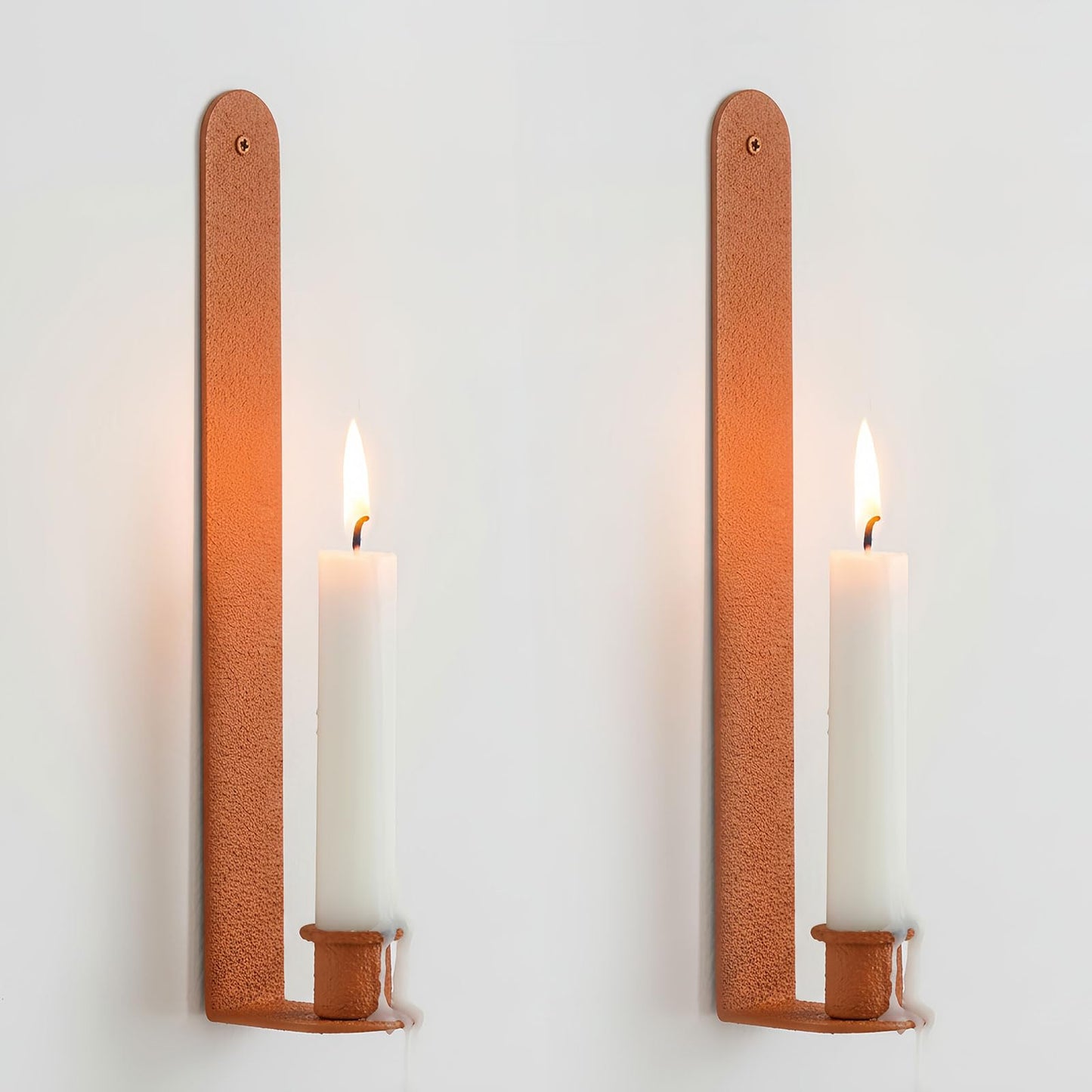 AimtoHome Wall Candle Sconces Set of 2, Classic Iron Farmhouse Holders for Taper Candles, Rustic-Textured Powder-Coated Wall Mounted in Orange for Living Room, Hallway Decor